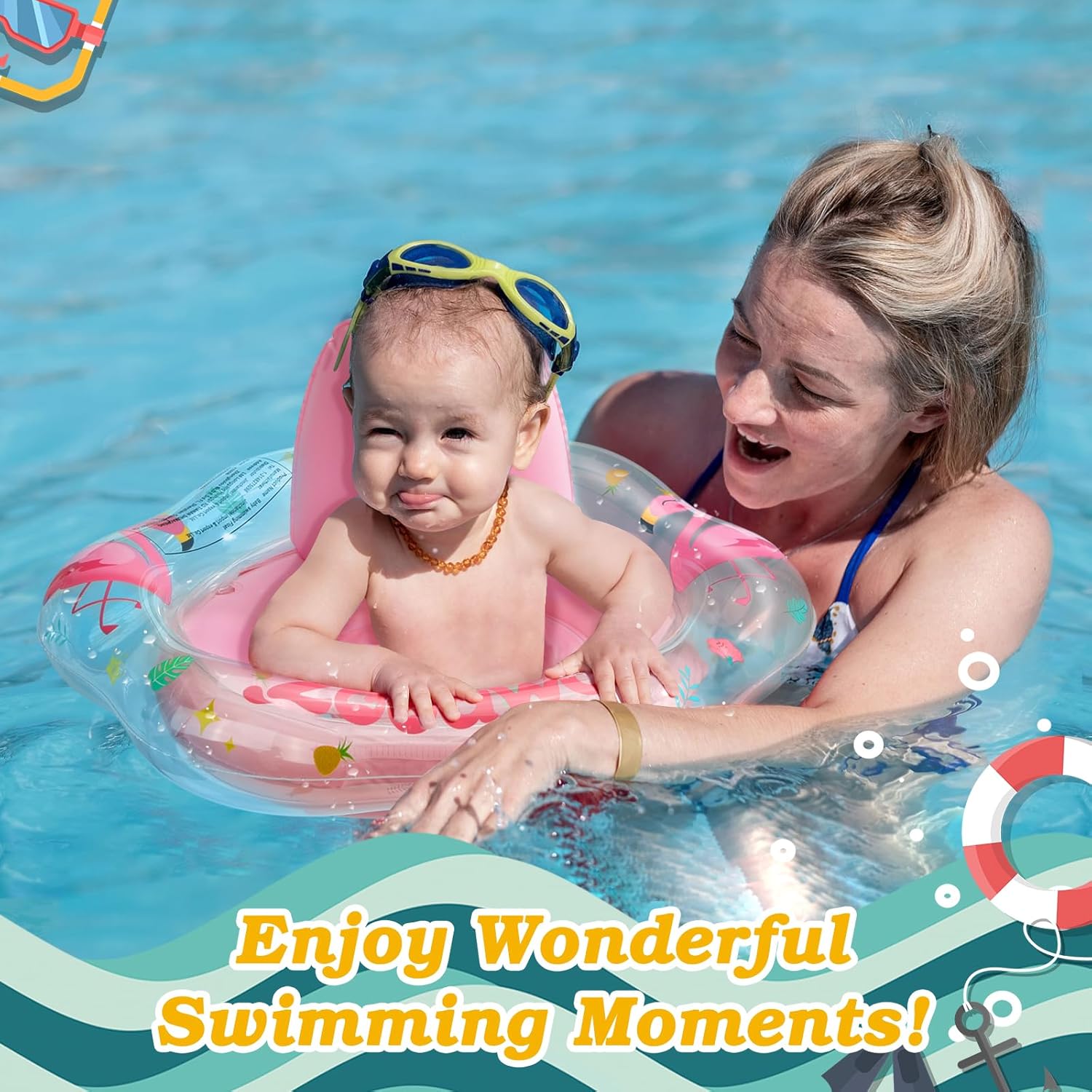 Zooawa Baby Swimming Float, Baby Floats for Pool with Safety Seat, Infant Baby Pool Float No Flip Thicken Swim Training - Image 7