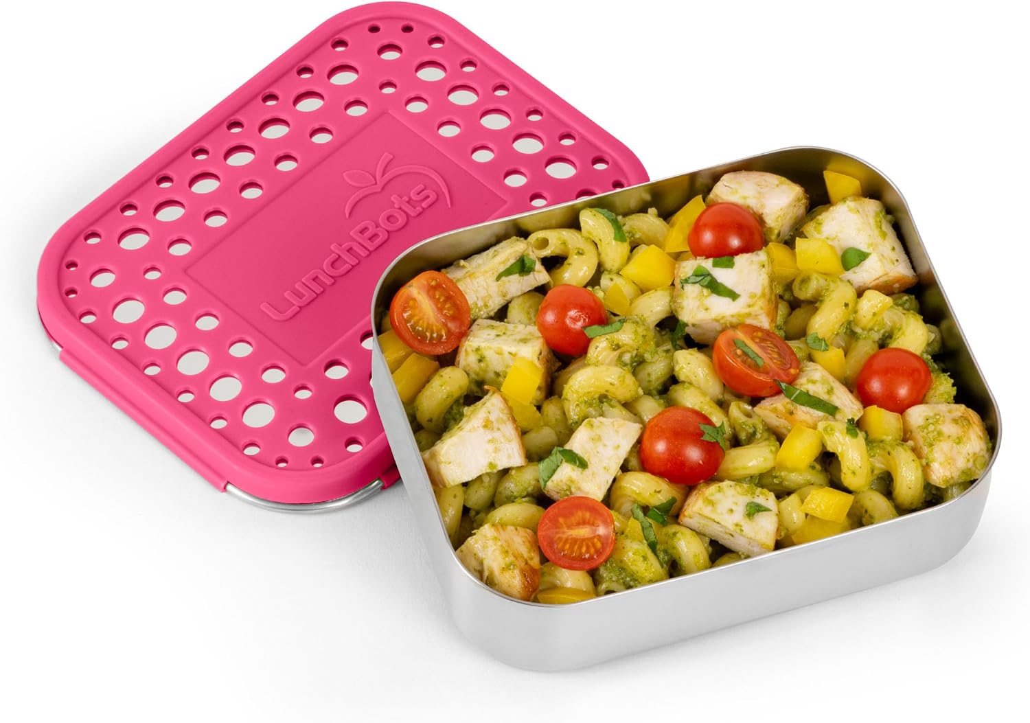 LunchBots Medium Uno Stainless Steel Sandwich Container - Open Design for Wraps - Salads or a Small Meal - Eco-Friendly - Dishwasher Safe and BPA-Free - Pink Dots