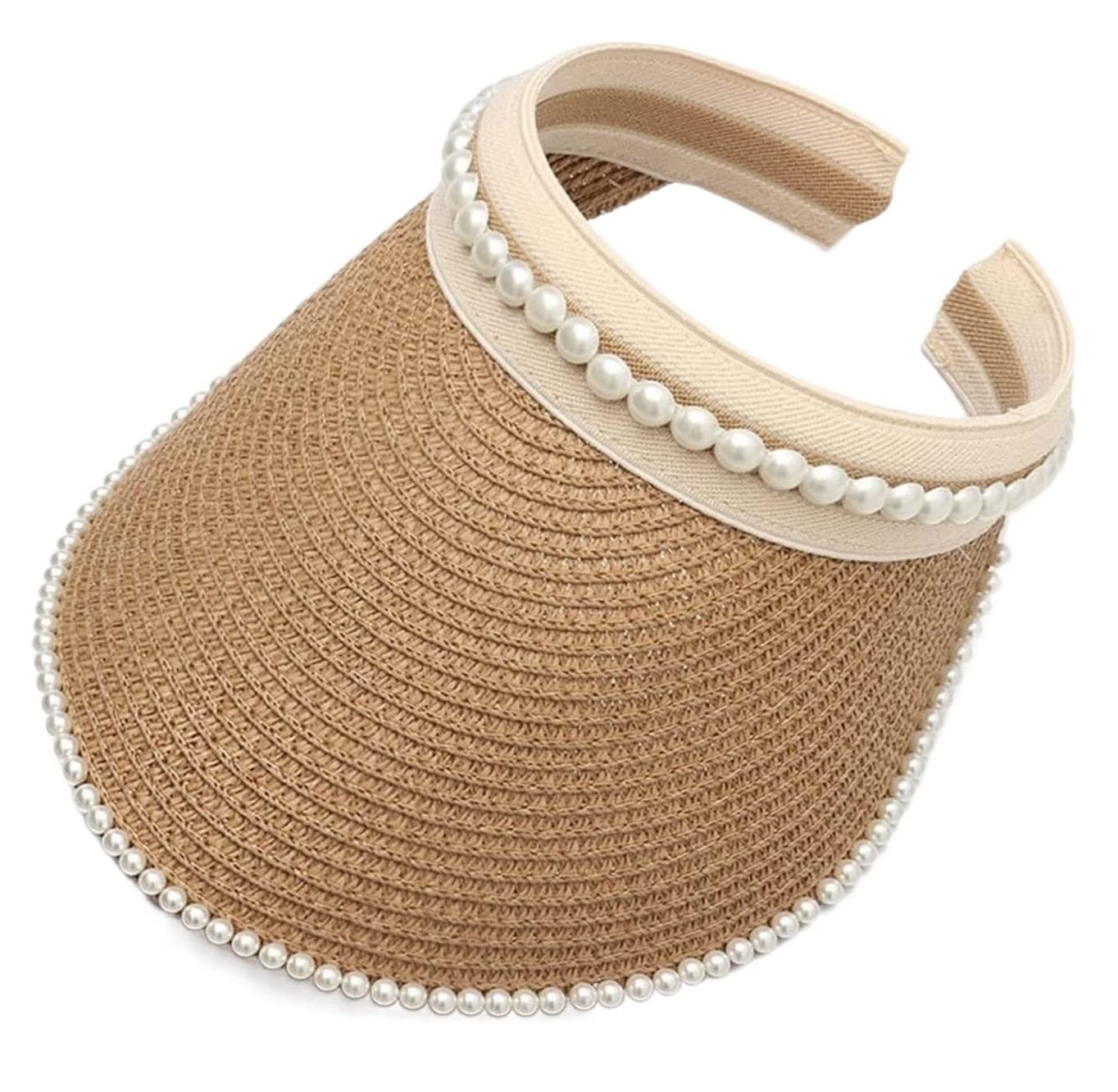 Casquette Visiere Femme, Summer Chapeau De Soleil Haut Vide D'été pour Femmes À Larges Bords Perle Plage Pliable, Chapeau de Plage