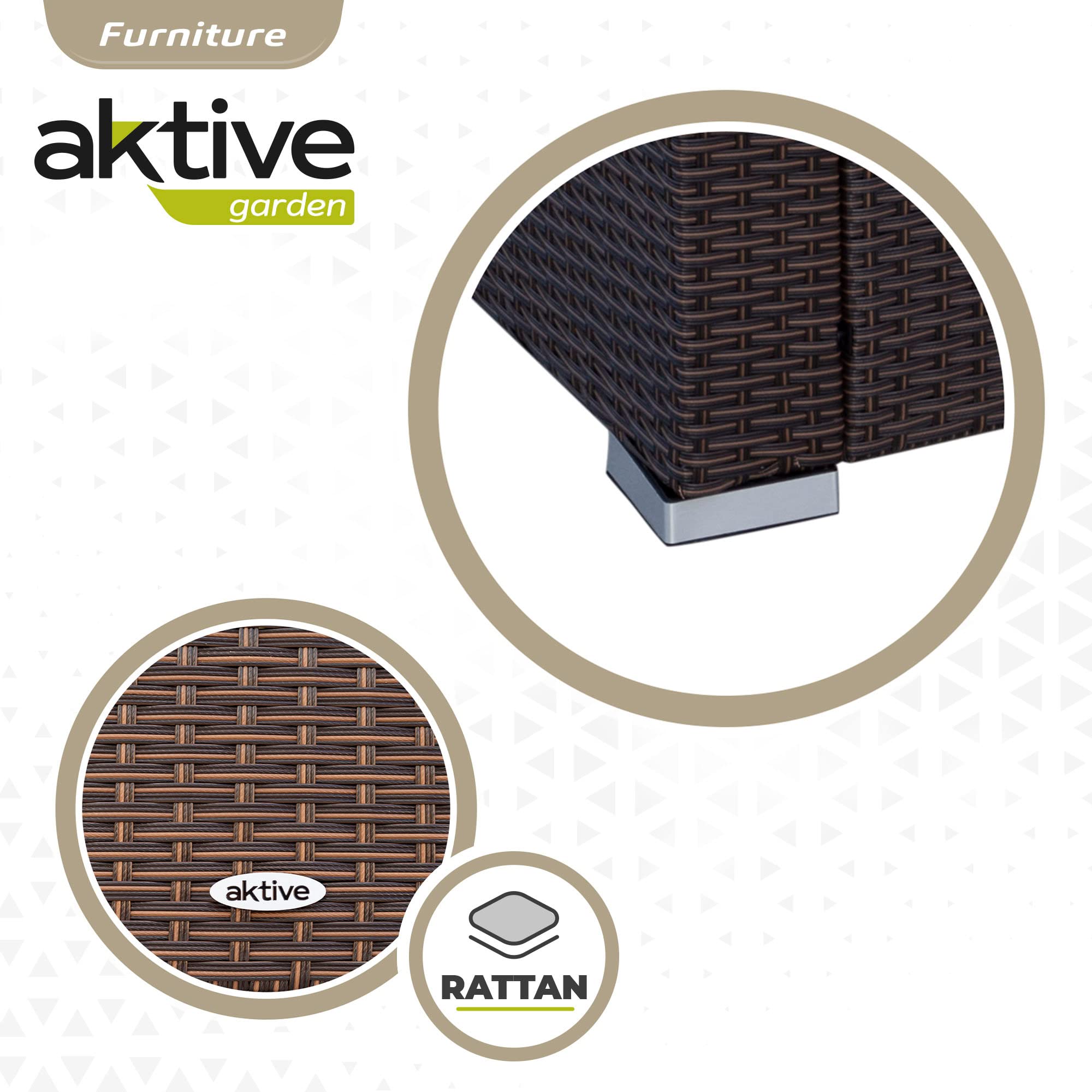Aktive 61071 - Zestaw ogrodowy rattanowe meble ogrodowe, Ratan zestaw ogrodowy, meble tarasowe na zewnątrz, w tym 2 fotele ogrodowe na zewnątrz, 1 sofa na zewnątrz i 1 stół taras zewnętrzny