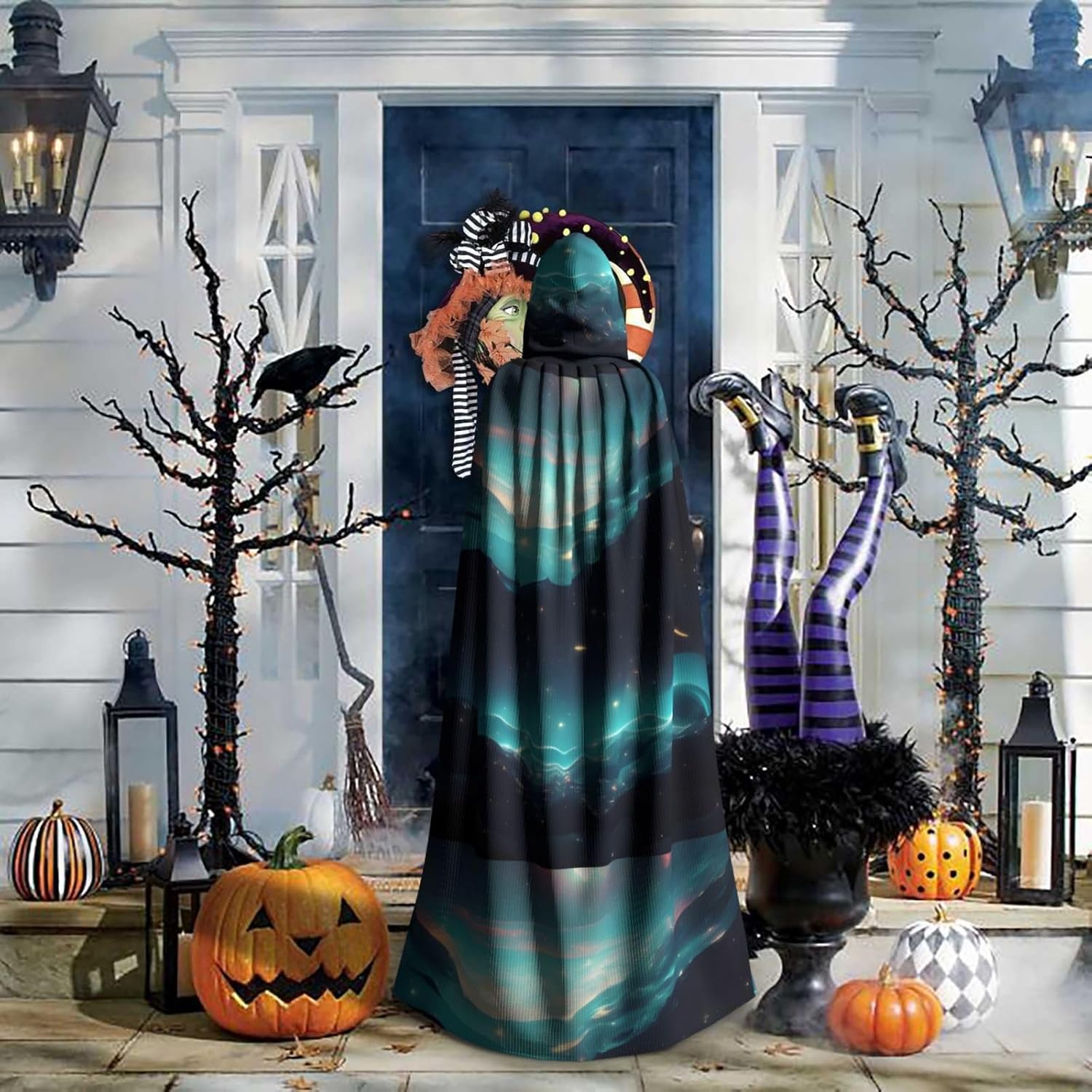 Science Fiction Stars Men Women Halloween Role Play Party Decoration Hooded Poncho Black