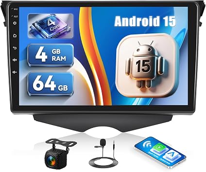 [4G+64G] Android 15 Car Stereo for Hyundai Veloster 2011-2015 with Wireless CarPlay Android Auto,9" Touchscreen Car Radio with Mirror Link Voice Control WiFi/GPS,Bluetooth,FM/RDS,SWC+Backup Camera