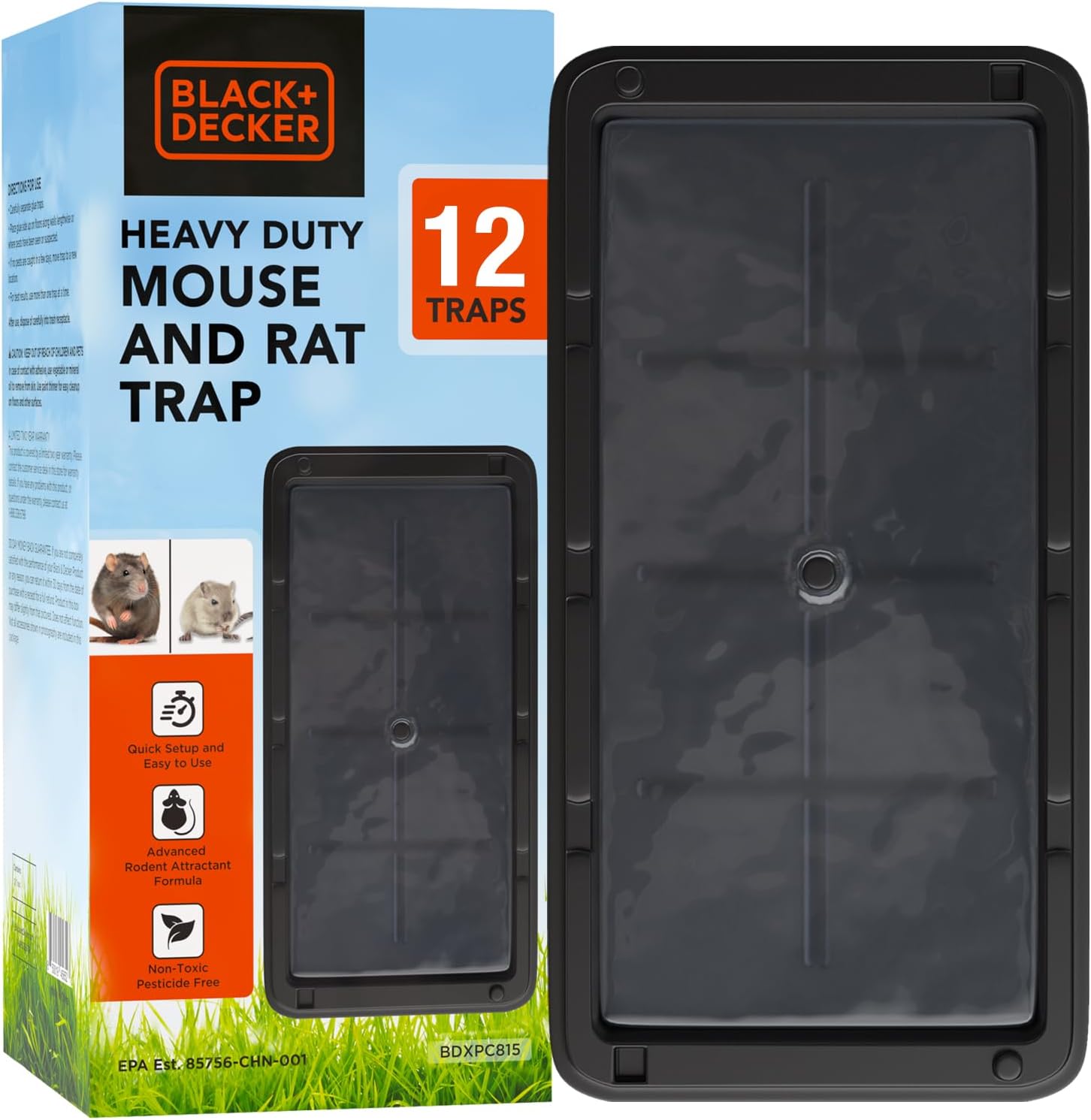 BLACK+DECKER Mouse Trap & Mouse Traps Indoor for Home- Heavy- Duty Rat Trap- Sticky Snake Trap- 12 Pre-Baited Glue Traps for Rodents, Insects, Spiders & Other Vermin