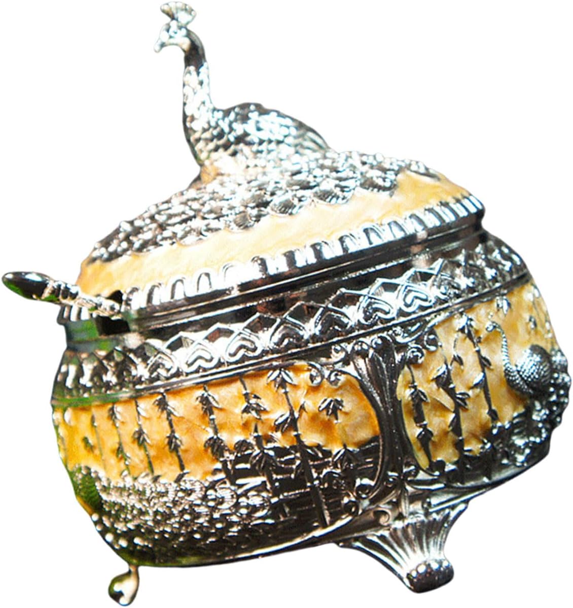 Sophisticated Alloy Sugar Cup with Peacocks Lid and Spoon Restaurant Kitchen Seasoning Bottle Home Decoration Supplies Alloy Candy Jar