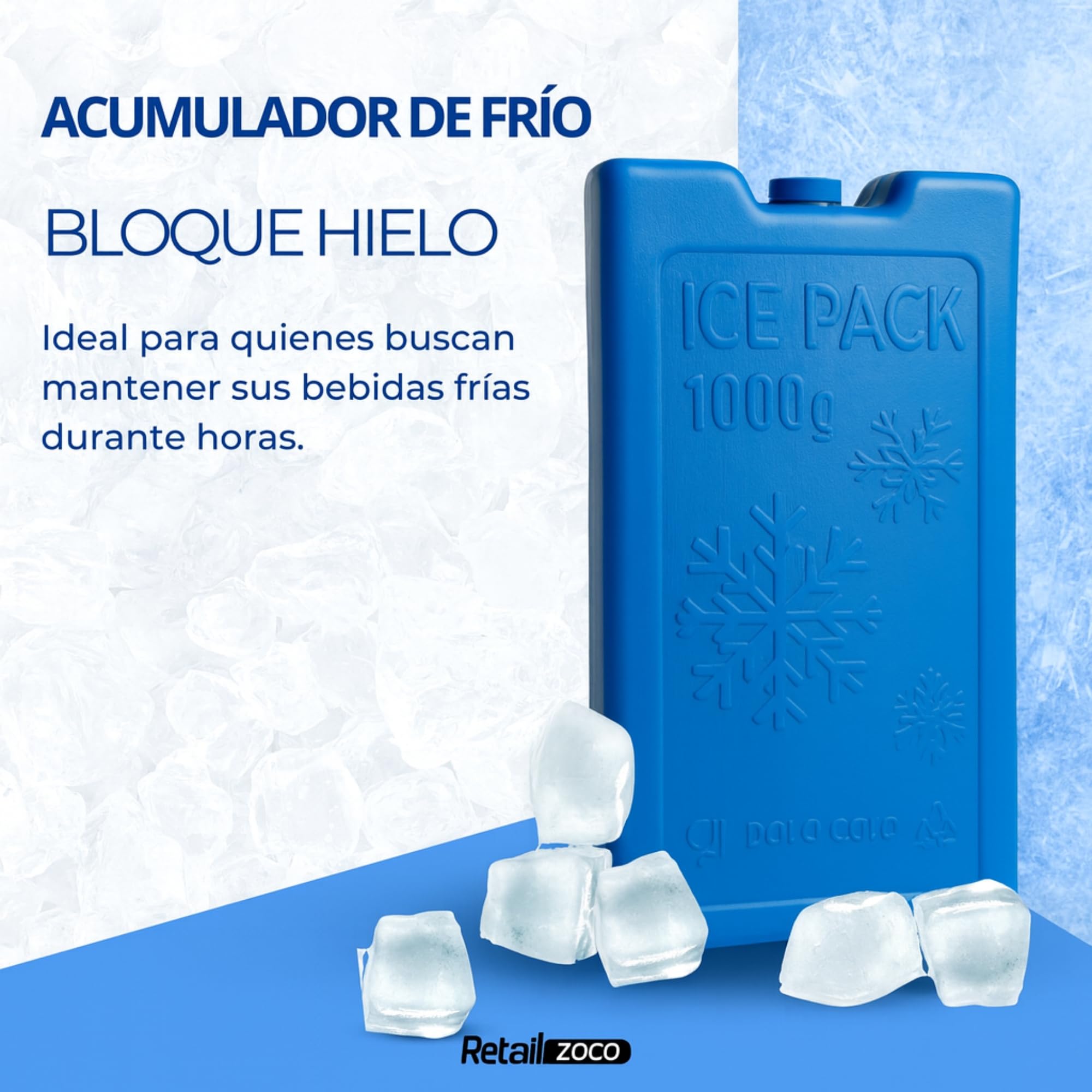 Acumulador de Frio, Bloques de Hielo para Neveras portatiles, Placas Hielo Nevera, Tamaño de la Placa 22 x 3.5 x 14.5 cm, Plástico, Incluye Pack de 2 Bloques de 1000 Gramos Cada uno - imagen 2
