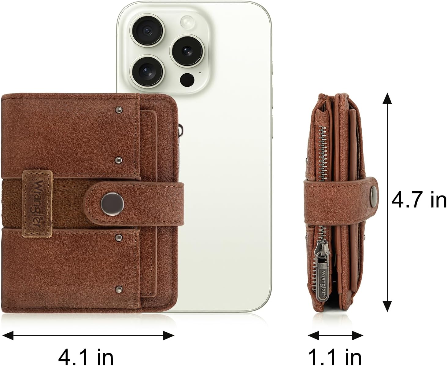 Montana West X Wrangler Cowhide Wallets for Women Small Wallets Woman Credit Card Wallet Bifold Brown Wallets with Removable ID Window - Image 3