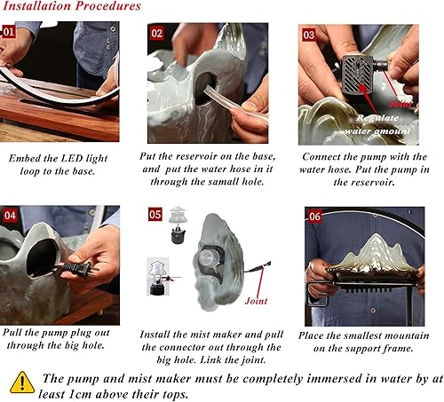 Miniatura 7 de Fuentes de agua de mesa, cascada interior con LED de niebla, fuentes de agua japonesas para interiores para meditación, incluye incienso de reflujo