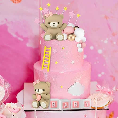 Miniatura 4 de Juego de 41 adornos de oso para tartas de oso, decoración de pasteles, adornos dorados y blancos de perlas para niños y niñas, baby shower,