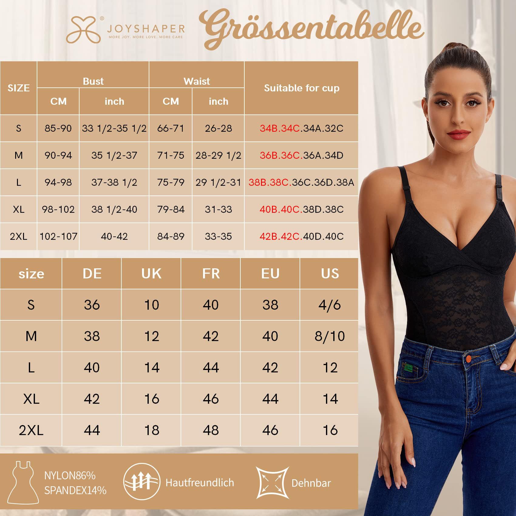Joyshaper Shapewear Femme Body Sculptant Gaine Ventre Plat Shapewear Bodysuits Dentelle Col V Gaine Amincissante Body Shaper