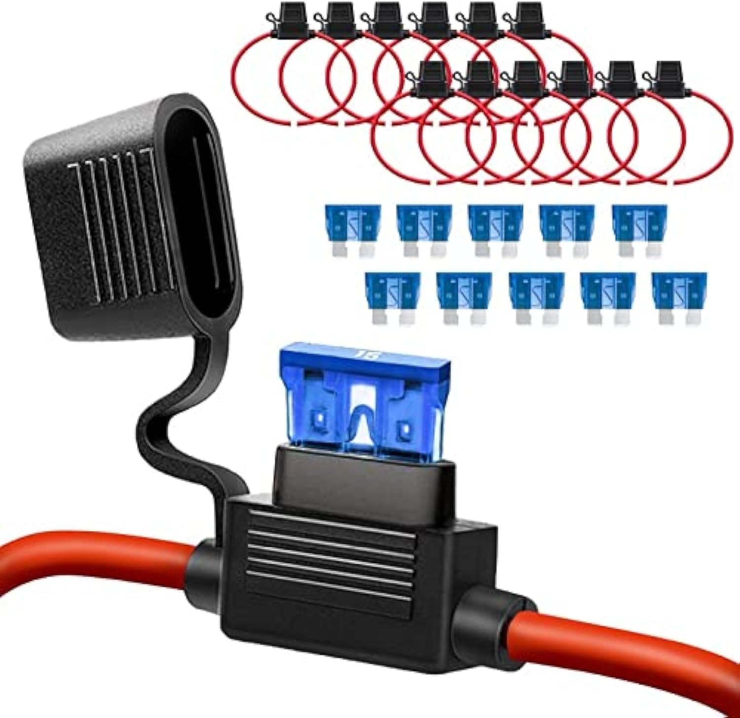 Qizpcer 14 AWG Inline Fuse Holder - 12V-DC ATC/ATO 14 Gauge Fuse Holder for 15A Blade Fuse (10 Pack)