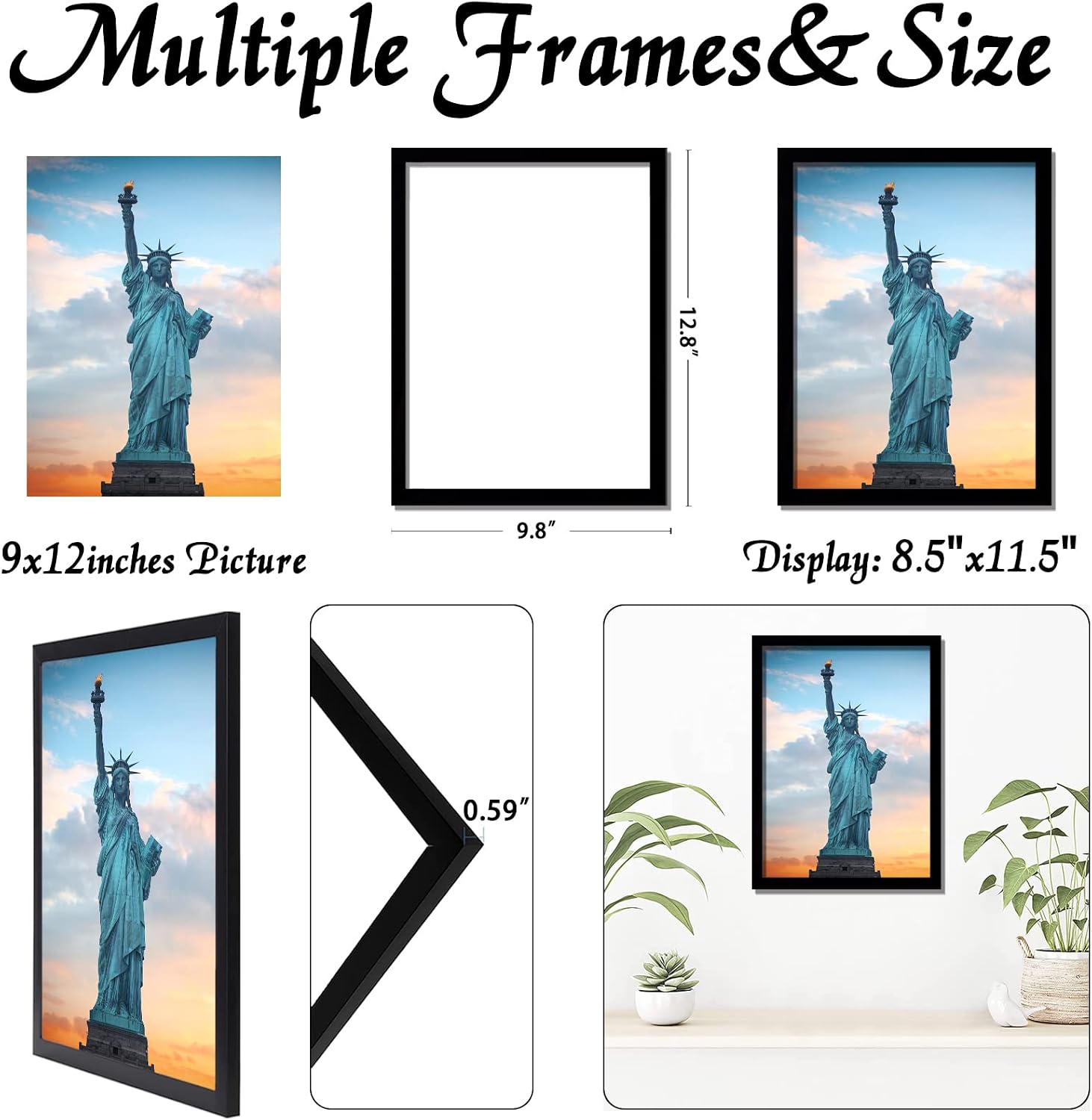 OMAIGAR 9x12 Picture Frame, Lightweight yet Durable Black Photo Frames