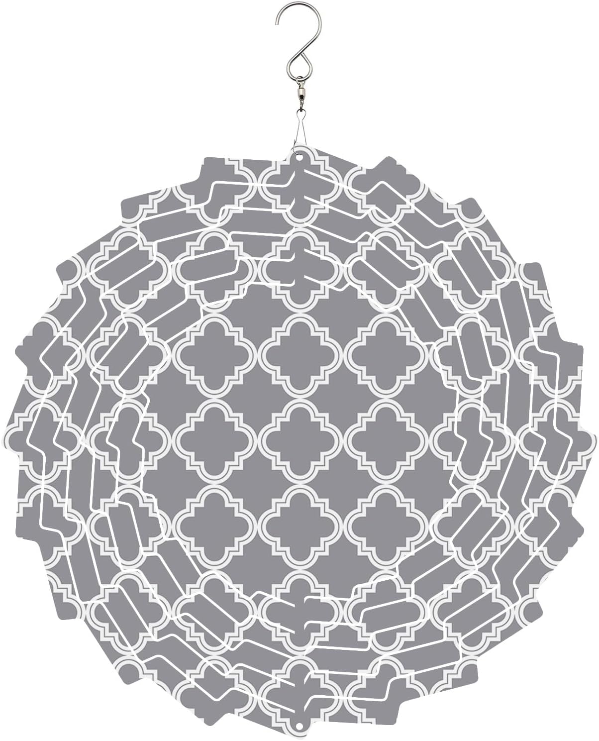Wind Spinners for Outdoor - 12in, Grey Moroccan Pattern Geometric 3D Hanging Stainless Steel Wind Sculpture for Patio, Lawn, Garden Yard Balcony Art Decor