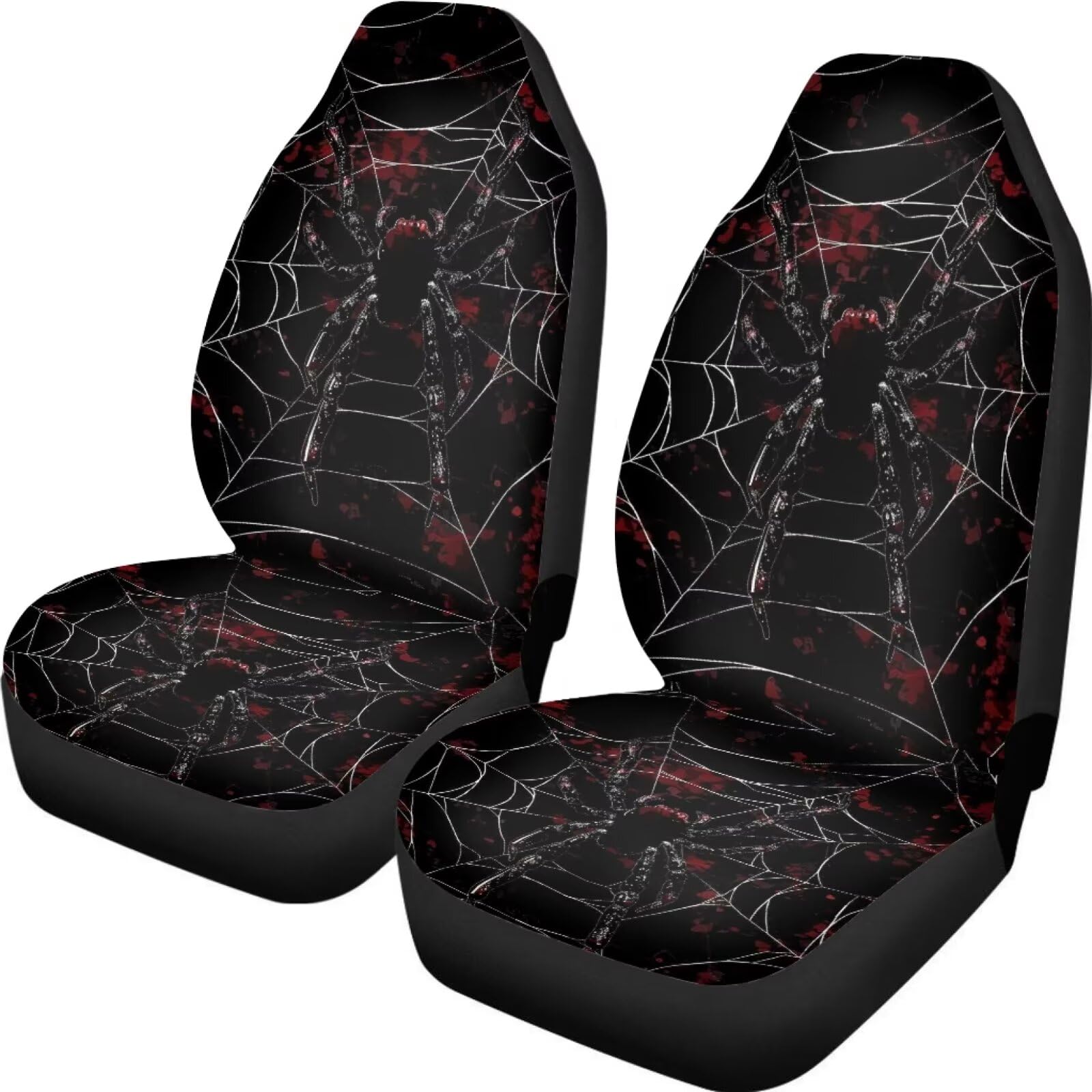 18-Piece Gothic Red Bat Car Interior Accessory Set | Full Seat Covers, Steering Wheel Cover, Console Protector & More
