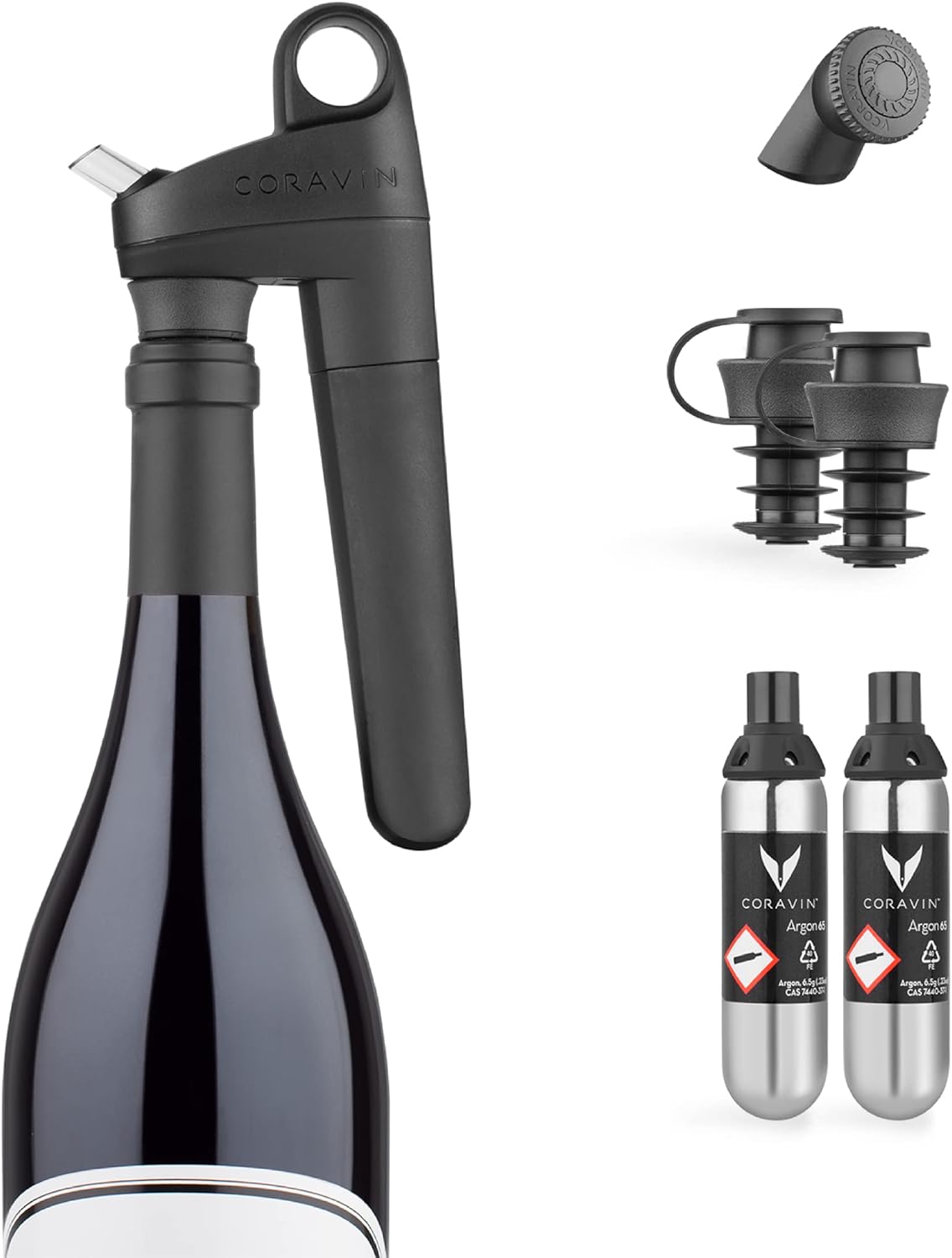 Coravin Pivot Plus Wine by The Glass System in Black Includes 2 Argon