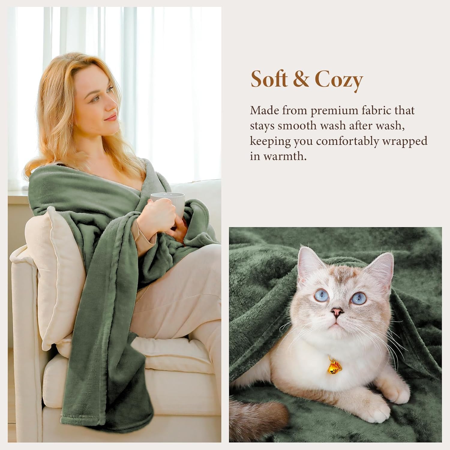 Vesgantti Flannel Blanket Green, Soft Warm Bed Winter Blanket Cozy Fluffy Couch Blankets Room Decor, Lightweight Microfiber Machine Washable Non-Shedding, Gifts for Women and Men，90" x 108"