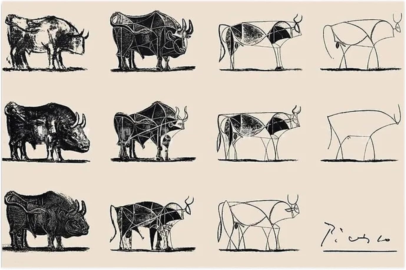 Orjdjz Wxkbl Pablo Picasso der Stier Linie Wandkunst Picasso Drucke Picasso Stier Poster Pablo Picasso Leinwand Malerei für Zuhause Bild Dekor 60x90cmx1 rahmenlos