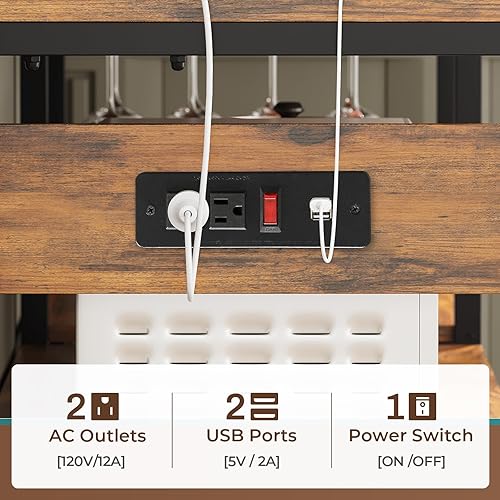 Miniatura 4 de Itaar Estante para panaderos con toma de corriente y luz LED, gabinete de café de 45.3 pulgadas, soporte para microondas de cocina con