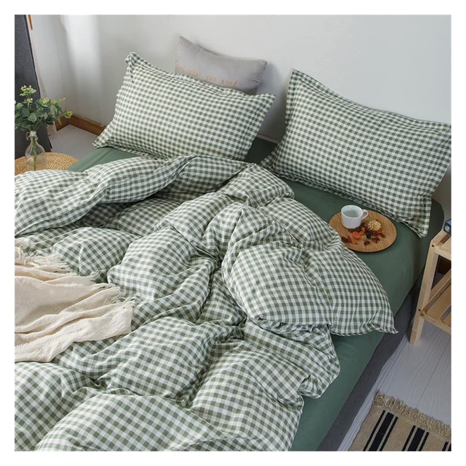 Copripiumino Matrimoniale Green Grid Duvet Cover 220x240 federa 3pcs, set di biancheria da letto, coperchio trapunta 200x230, coperchio coperta, lenzuolo, doppia regina king size Copripiumino Singolo