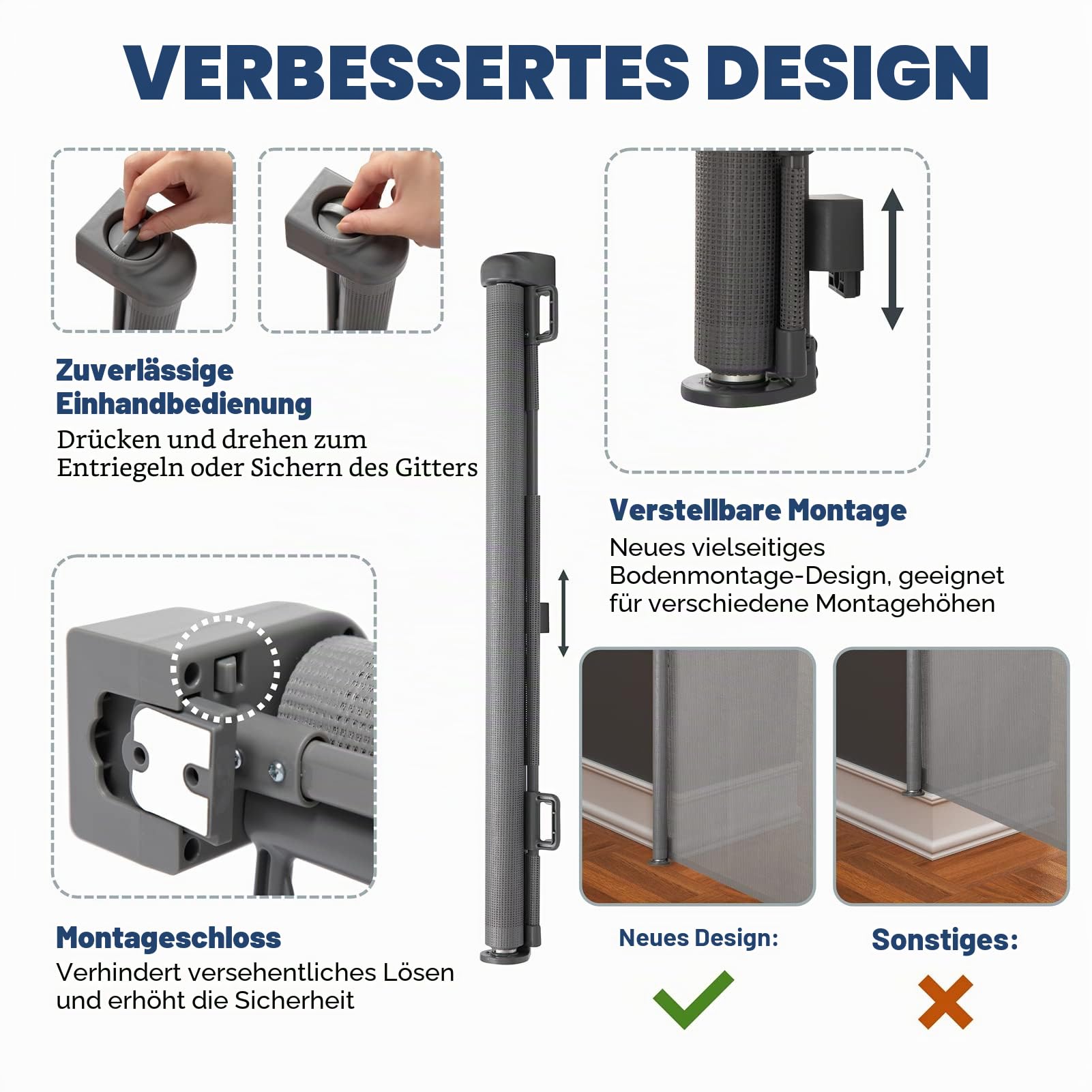 HollyHOME Treppenschutzgitter Ausziehbar 0-180cm, Extra Breit Babygitter, Einhandbedienung, Türschutzgitter für Babys und Haustiere, Kinderschutzgitter, Maschengitter für Treppen,Türen,Flure,Grau