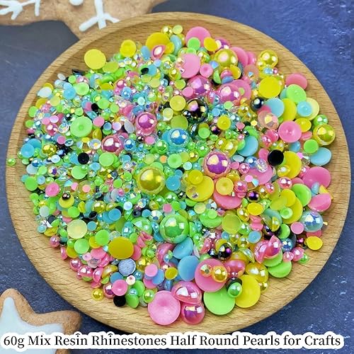 Miniatura 3 de Mezcla de perlas planas y diamantes de imitación, diamantes de imitación de resina de 2.23 onzas (2.12oz), perlas medias redondas para manualidades,