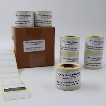 Eco Thermal Label (Slagged) 40mm x 20mm Total 3200 Pieces 8 Rolls, 400 Pieces Wrapped in Roll 40mm Poultry Diameter Covering Label Compatible with Portable Barcode Printers