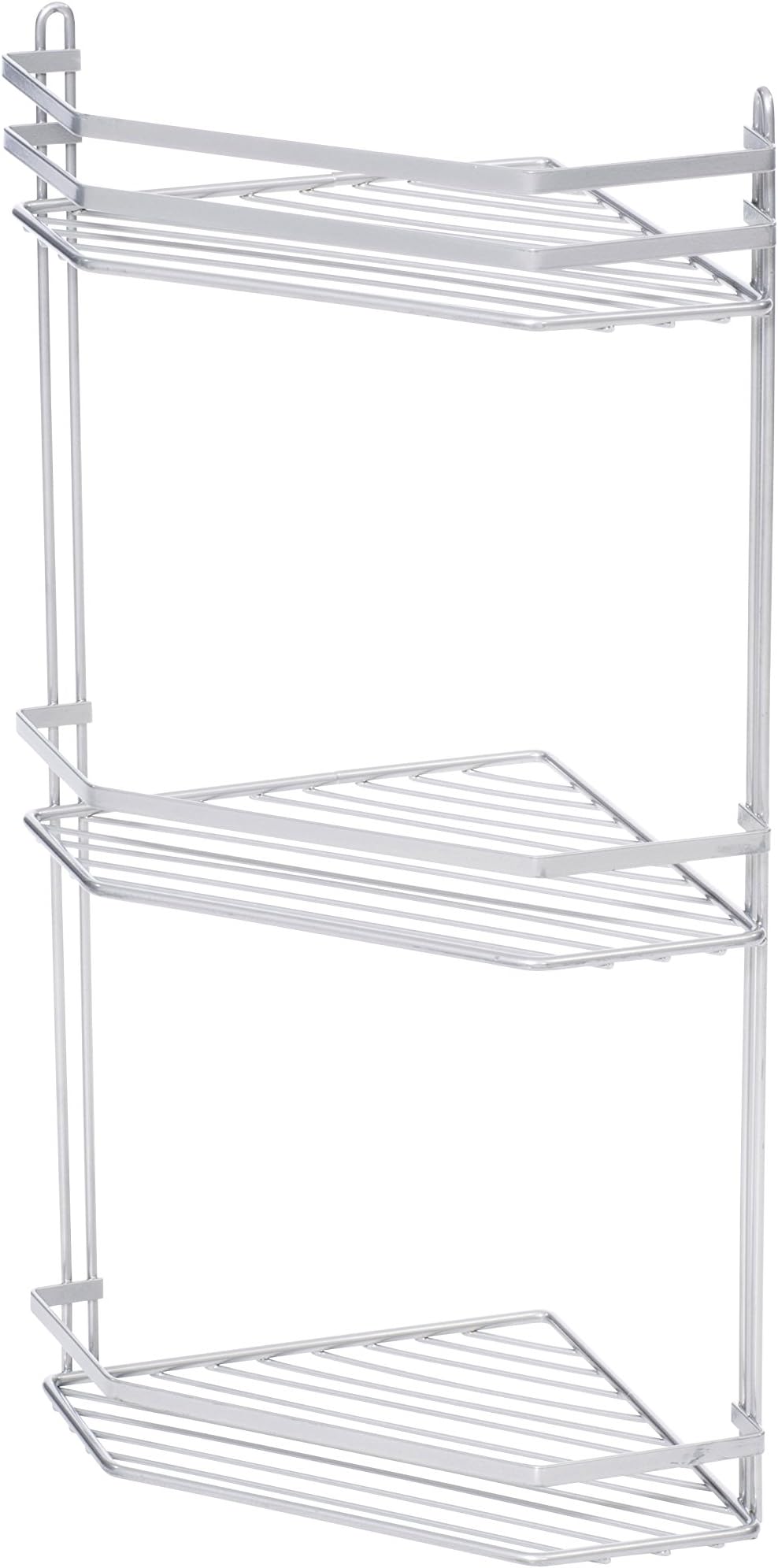 Caddiz Stylish Silver Premium 3-Tier Corner Shower Caddy-Large Wall-Mounted Metal Storage Racking with all Fixings-2 Year Rust-proof Guarantee, Steel, 52 H x 22 W x 22 D