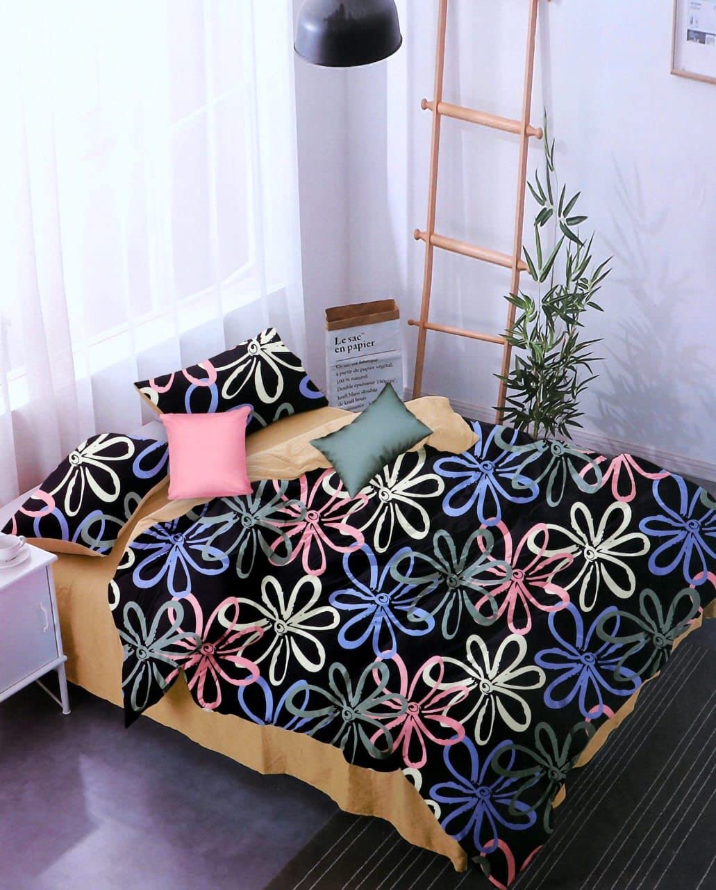 KETOSTICS® Soft Glace Cotton Designer Printed Diwan Set, 1 Single Bedsheet, 2 Bolster Covers, 5 Cushion Covers (Multi Flower, Standard)-image-45