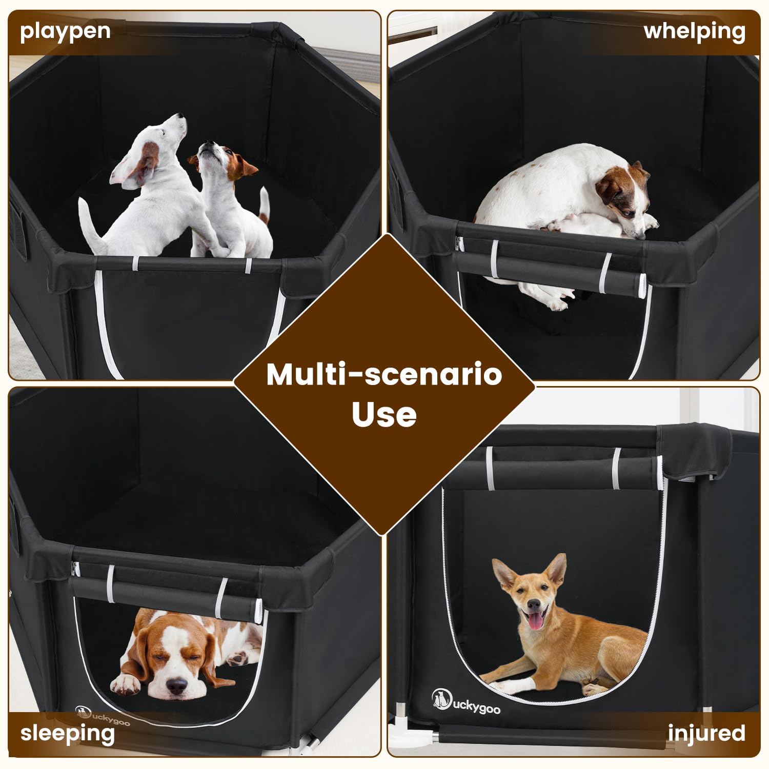 Box per cani – 61 cm di lunghezza x 61 cm di larghezza x 63 cm di altezza, recinto da gioco per cuccioli, scatola per il parto per animali domestici, in tessuto Oxford 600D con cuscinetto