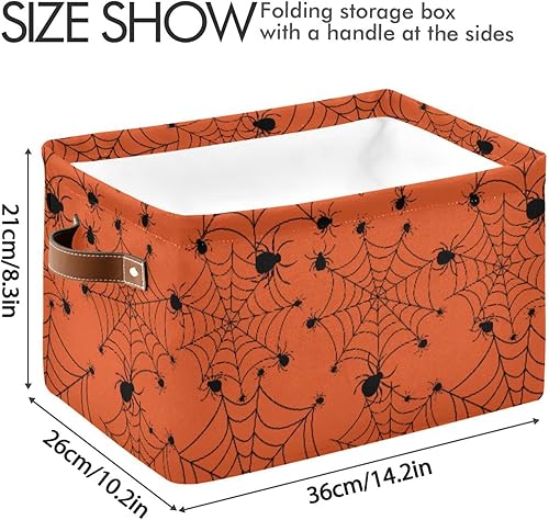 Miniatura 4 de ALAZA Caja de almacenamiento plegable de tela de araña de Halloween, color naranja, cesta organizadora con asas para estantes, armario, sala de