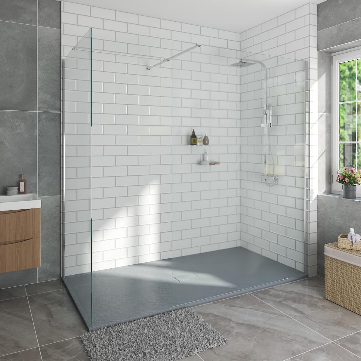 Aquariss 1100+700Mm+Anthracite 1700X700mm Tray 1700X700mm Chrome Walk In Shower Enclosure 1100Mm+700Mm And Tray