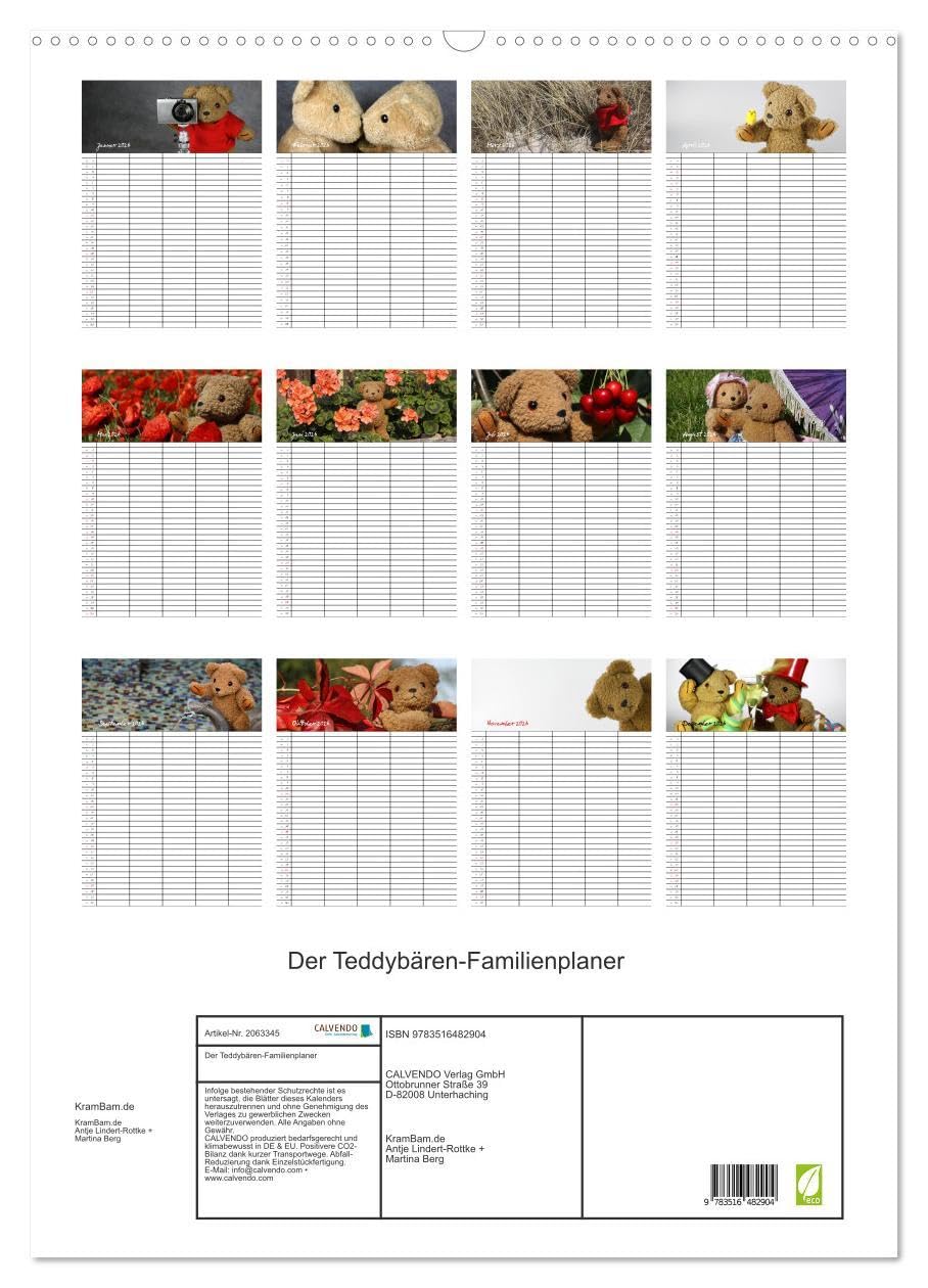 Der Teddybären-Familienplaner (Wandkalender 2026 DIN A2 hoch), CALVENDO Monatskalender: Teddy KramBam und seine bärigen Freunde (CALVENDO Spass)