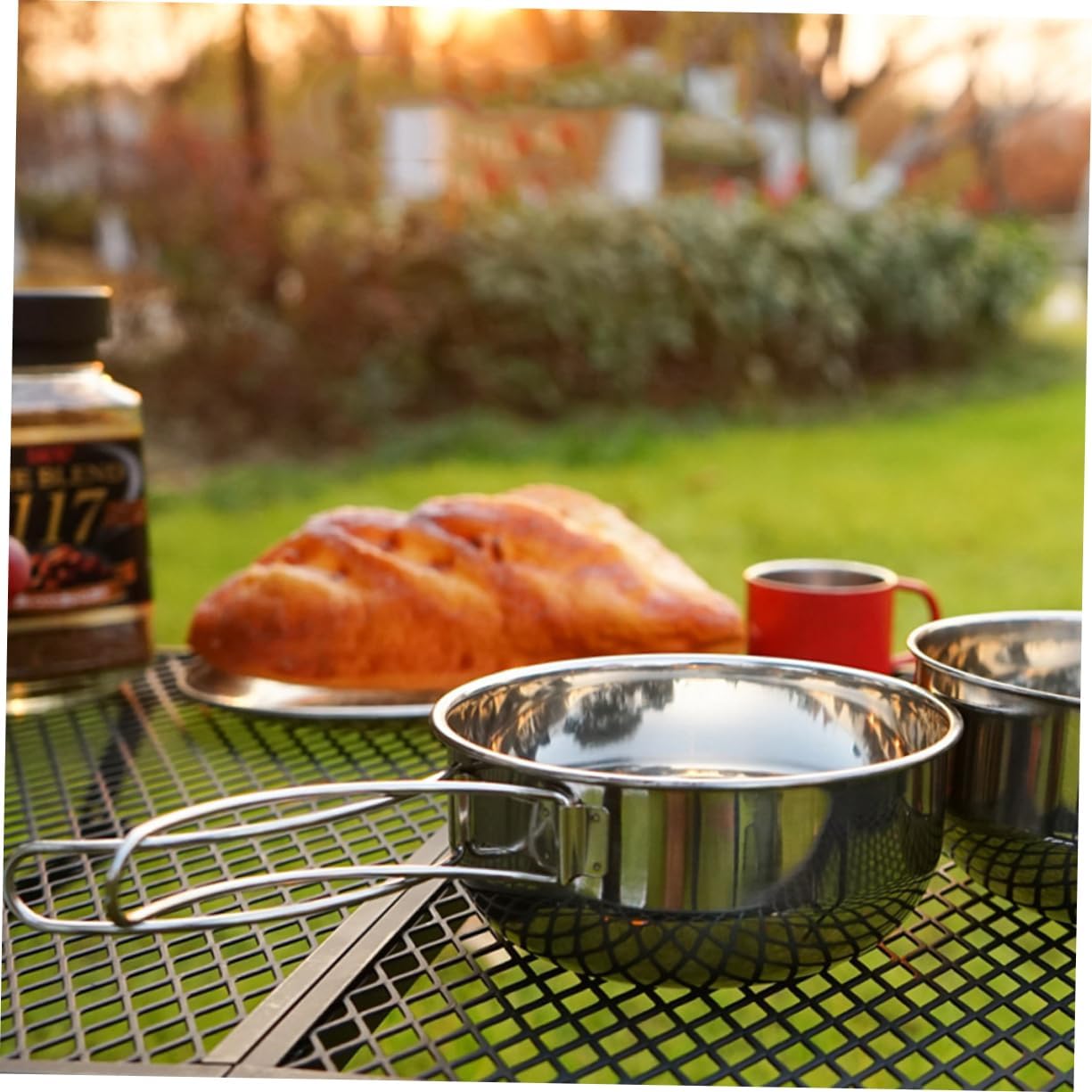 Stainless Steel Camping Tableware Bowls with Mesh Storage Bag 3Pcs