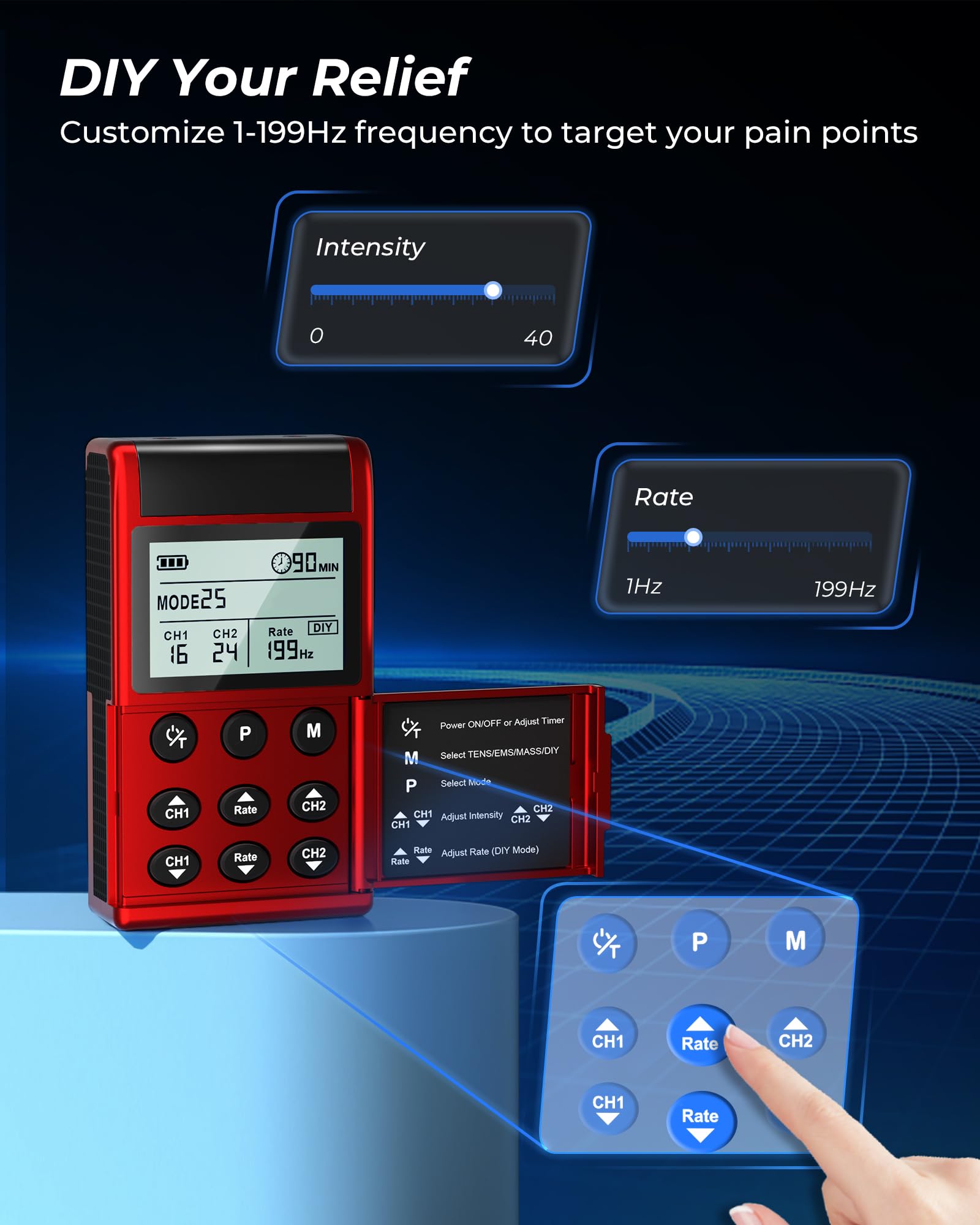 KingPavonini TENS Unit Muscle Stimulator, Rate DIY 1-199Hz, Model B2501 — Amazon image 3