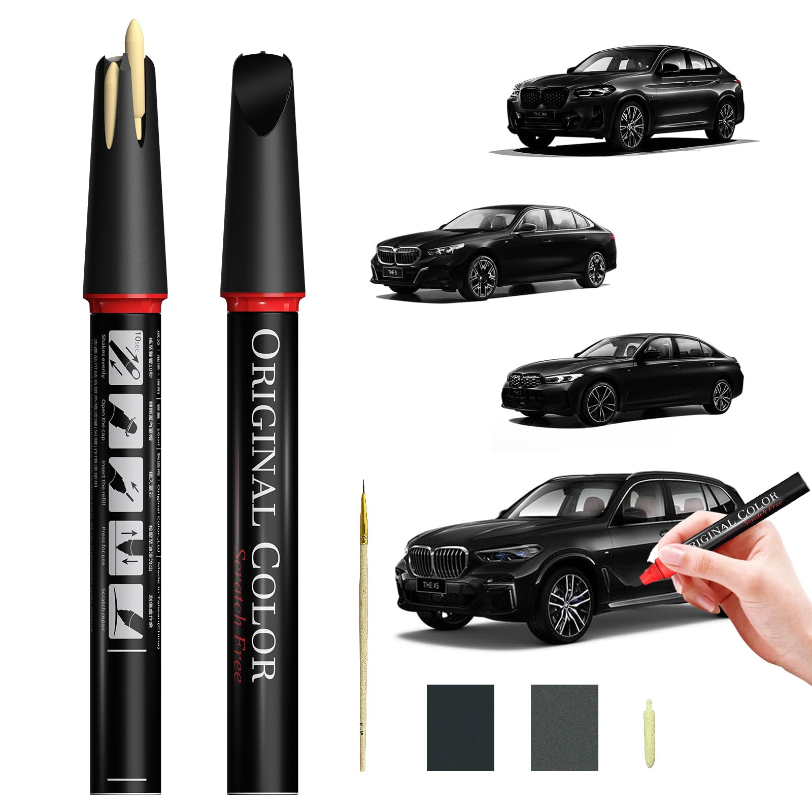 Carhoo 416 Carbon Black Compatible with BMW Touch Up Paint Pen, With Pen Tip &amp; Fine Brush - 0.56 Fl Oz(16ml)