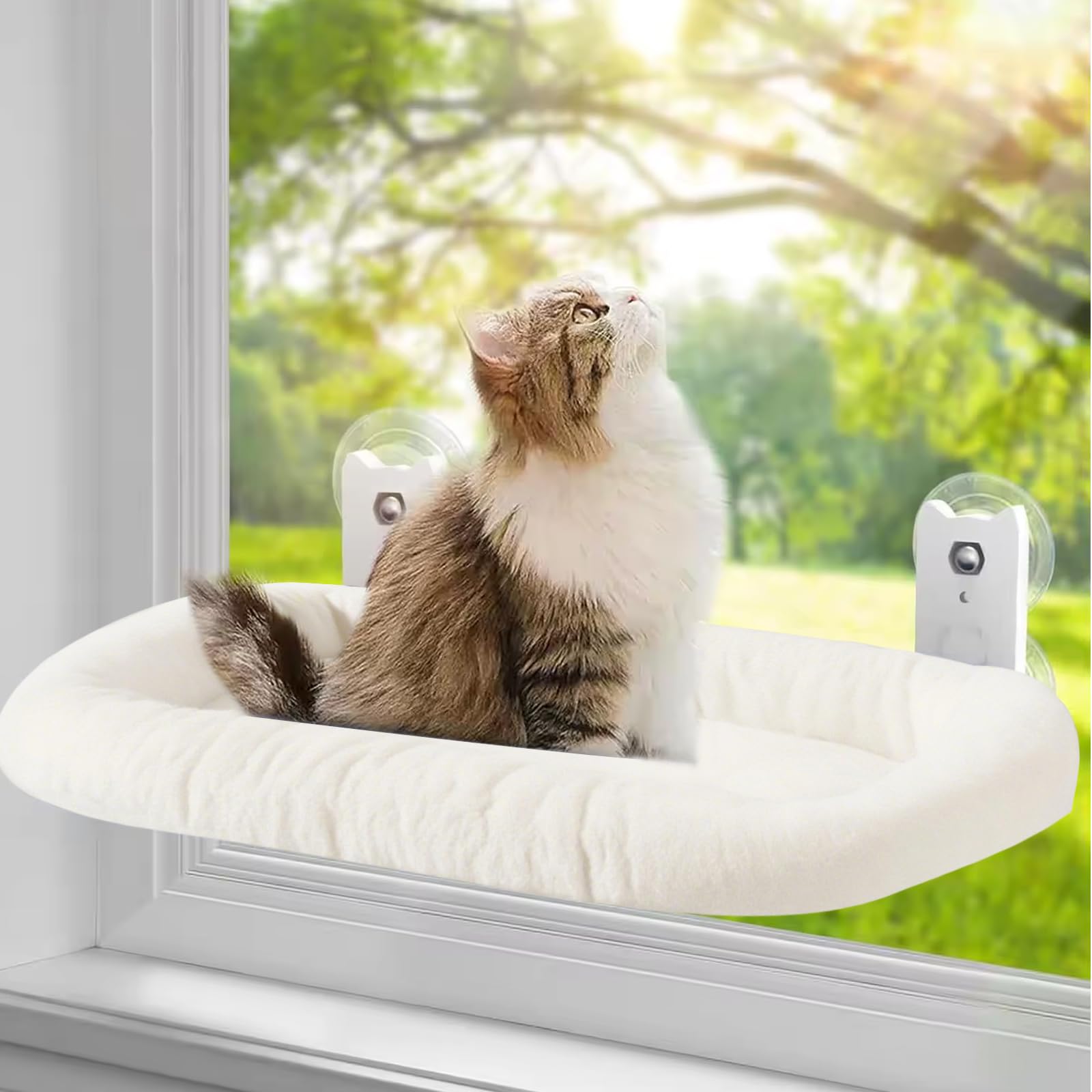 Hamac pour chat : hamac stable pour chat avec housse épaisse amovible, lit pliable pour chat avec ventouses stables jusqu'à 18 kg, blanc