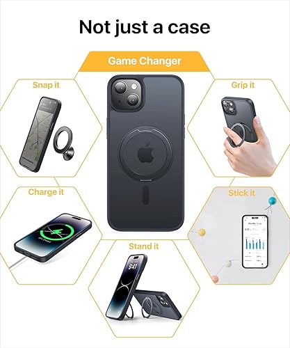 Miniatura 10 de andobil Funda transparente para iPhone 15 Pro Max soporte de anillo de 360 compatible con Magsafe 4 colores DIY Protección militar contra caídas