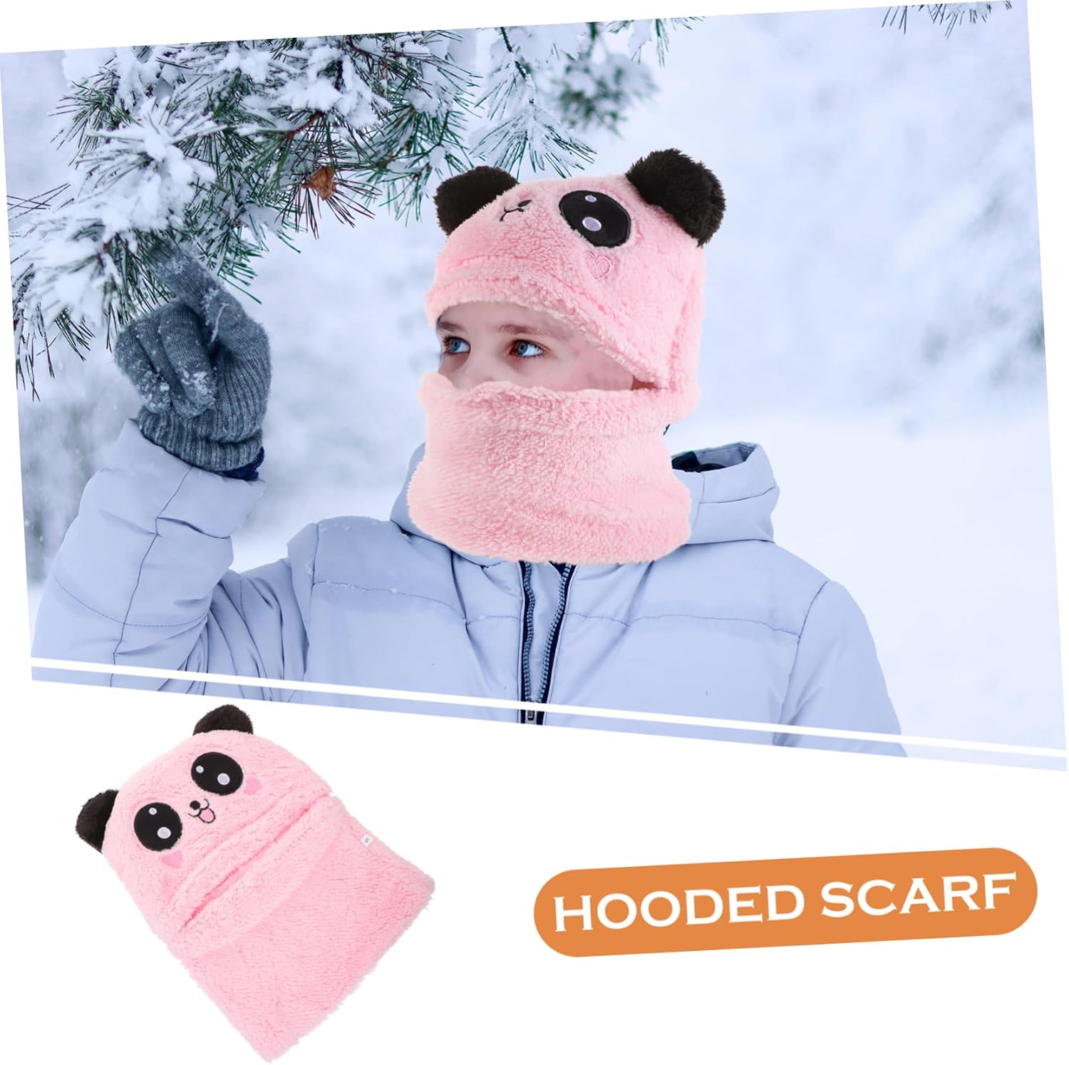 Windproof Thermal Hooded Scarf for Adorable Cartoon Animal Ear Shape Winter Hat and Neck Warmer Cozy and Warm for Boys and Years for Cold Weather