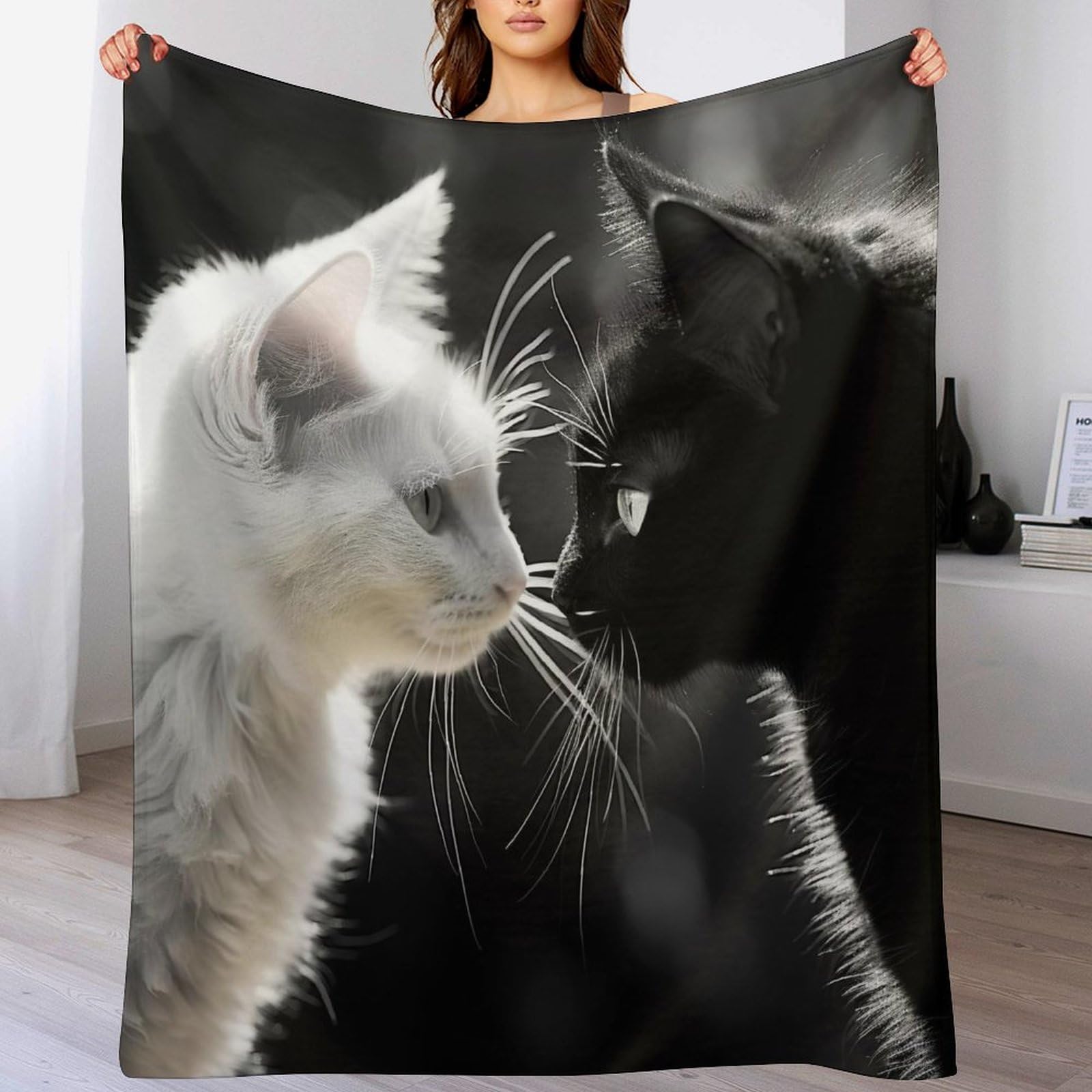 Manta de franela con diseño de gato para tardes de películas en el sofá familiar