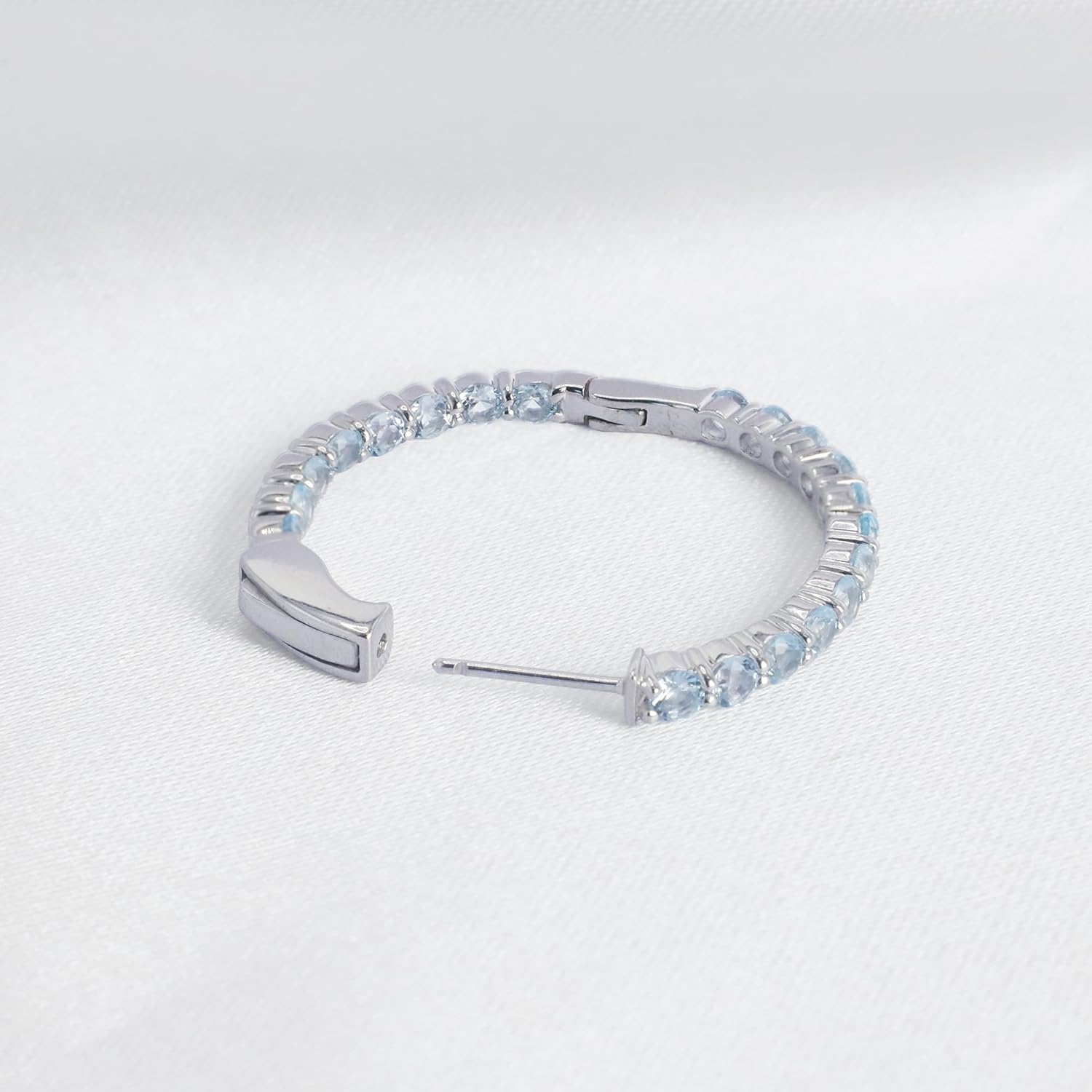 Hoop Earrings with 40 Colored Gemstones, Birthstone Earrings, 925 Sterling Silver Rhodium Plated, Push Back Closure, 1.18'