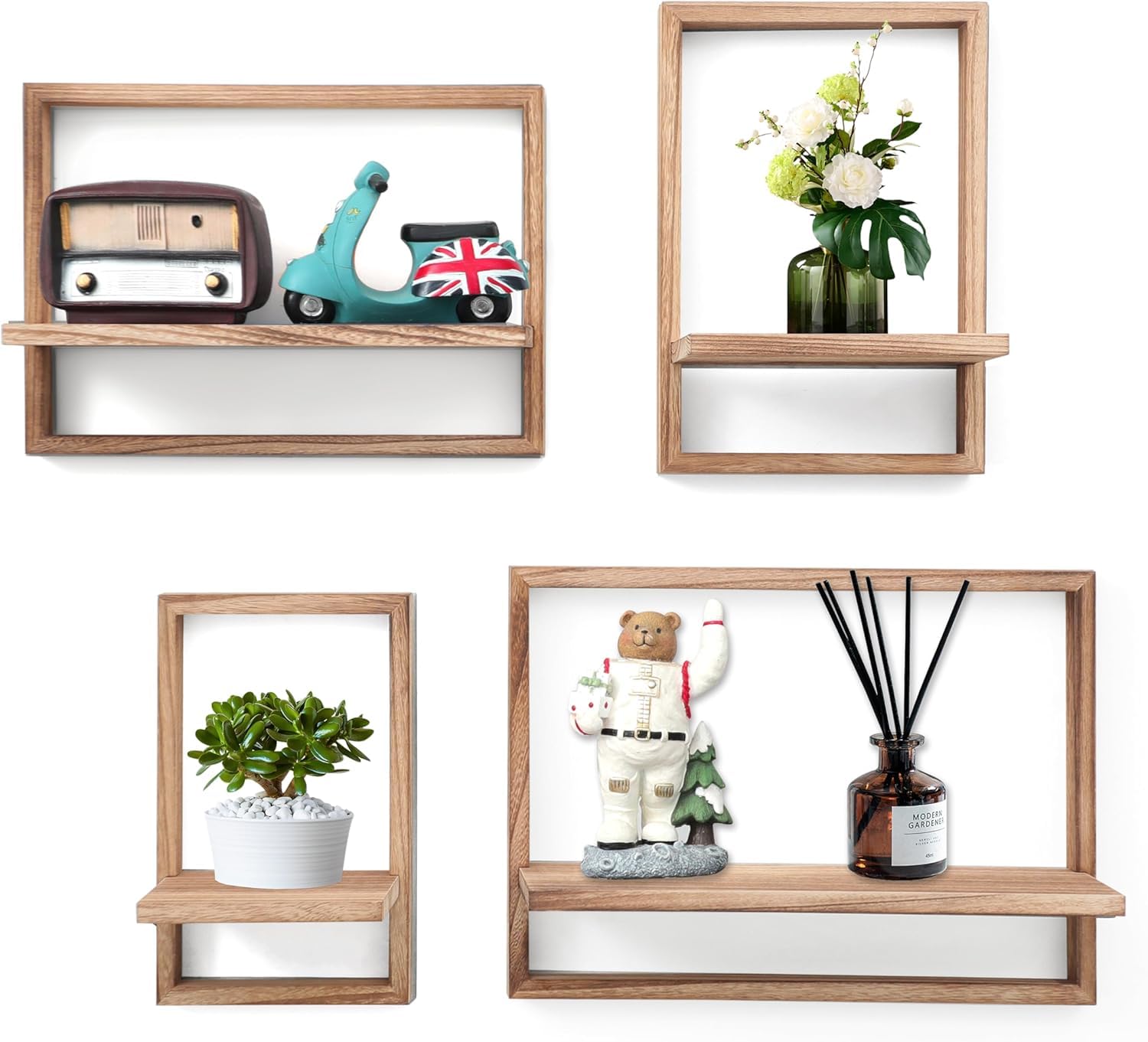 PHOENANCEE Solid Wood Wall Hanging Shelves Set of 4 – Square Floating Shelves 4 Sizes, Holds 10 kg Each, Display Racks for Decor Photos Collectibles, Carbonized Black
