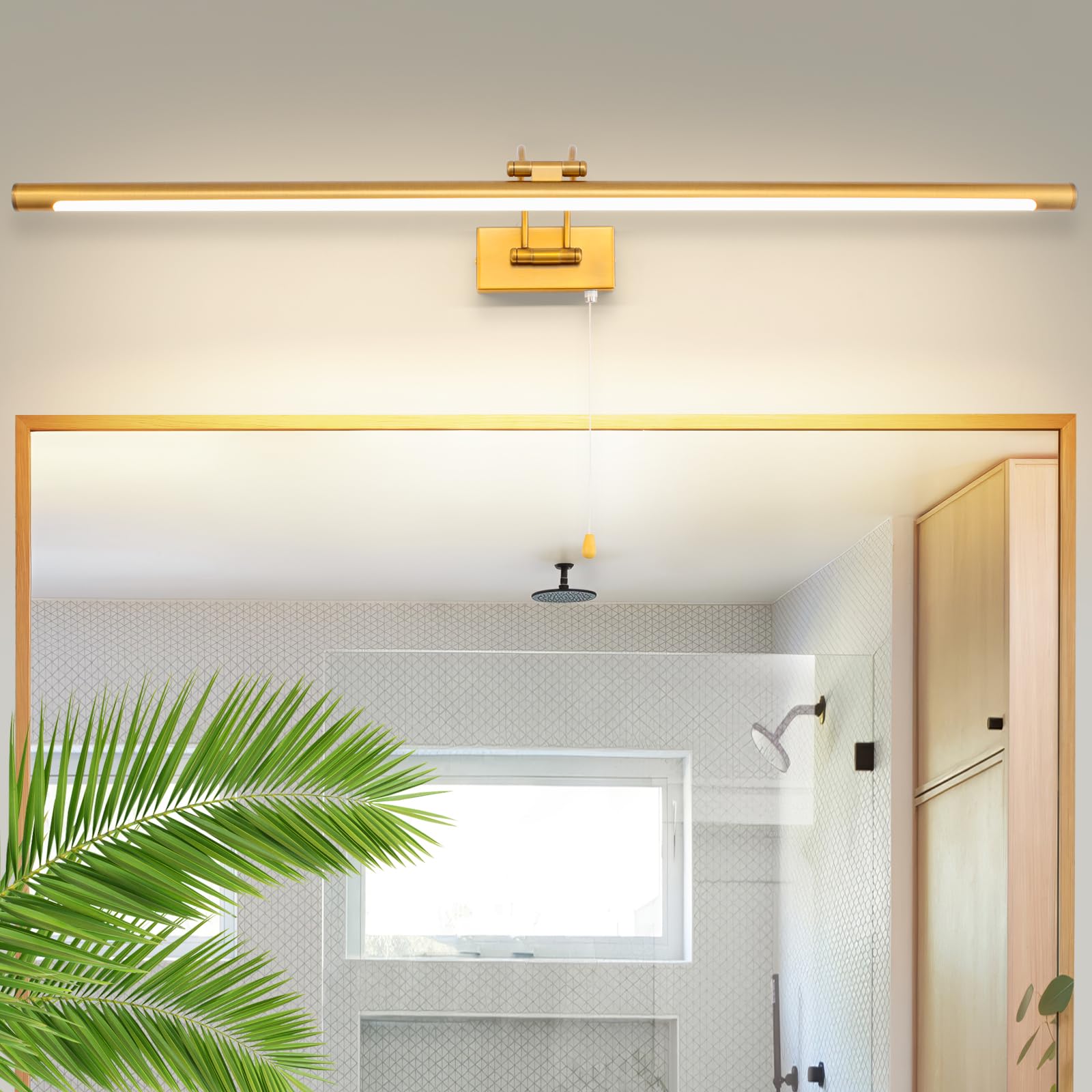 MantoLite Bathroom Wall Light Over Mirror 16W 90 CRI 3000K for Artworks, Frame, Paintings, Photos,Bathroom Wall Sconce Lamps with Swivel Lamp Head and Pull Switch for Hotel Restaurant (Yellow, 90CM) [Energy Class F]