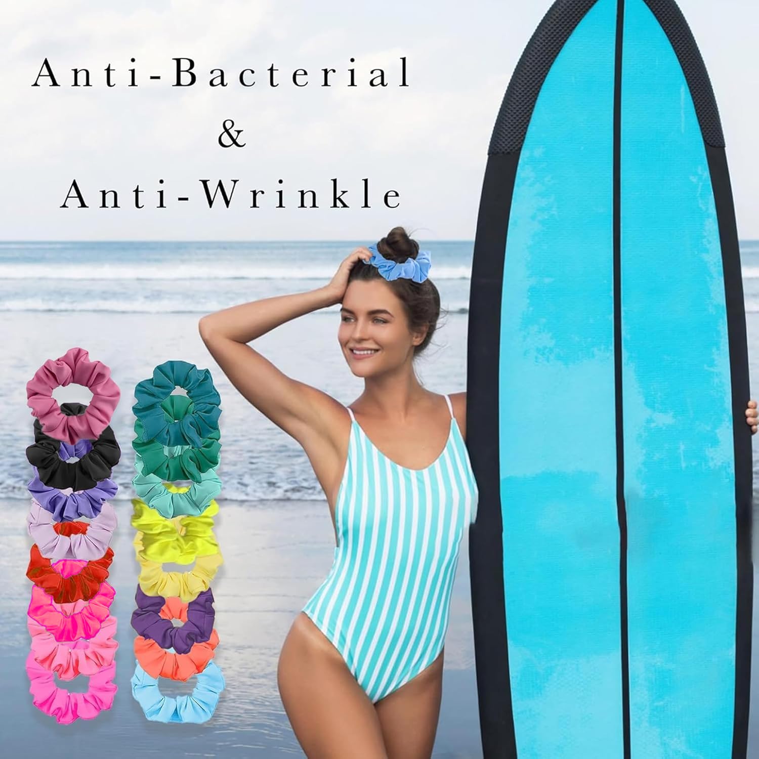 Simnice Wasserfeste Neon-Haargummis für Fitnessstudio, Pool-Haargummi, 16 Farben