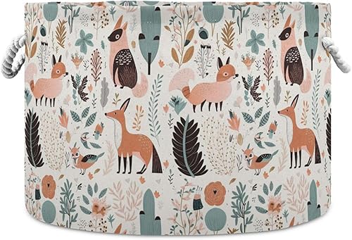 Fox Birds - Bolsa de lavandería con diseño floral de ardillas y plantas, bolsa de lavandería plegable, estantes de cocina, regalo