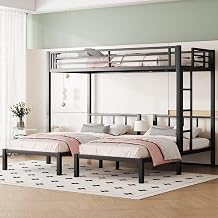 Bunk Bed for Adults, Black Bed Frame Twin Over Twin & Twin Triple Metal 92.5" L x 78.1" W x 66.7" H