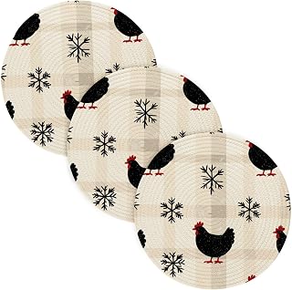 3 Pcs Trivet Pads for Hot Pots and Pans 15in Cotton Thread Weave Pot Holder Set Holder for Instant Pot Kitchen Pan Protector Black Chicken Buffalo Plaid Snowflakes Christmas
