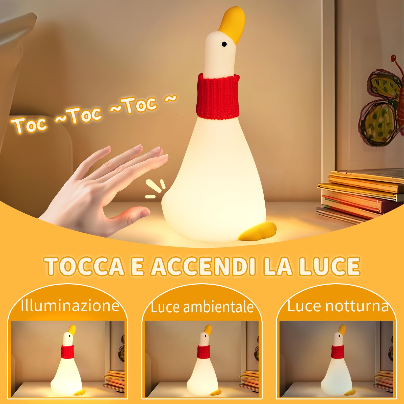 QIRAHQI Lampada Notturna per Bambini - Lampada da Comodino con Paperella, Luce Notturna per la Nanna e la Cameretta - Ideale per Bambini e Neonati