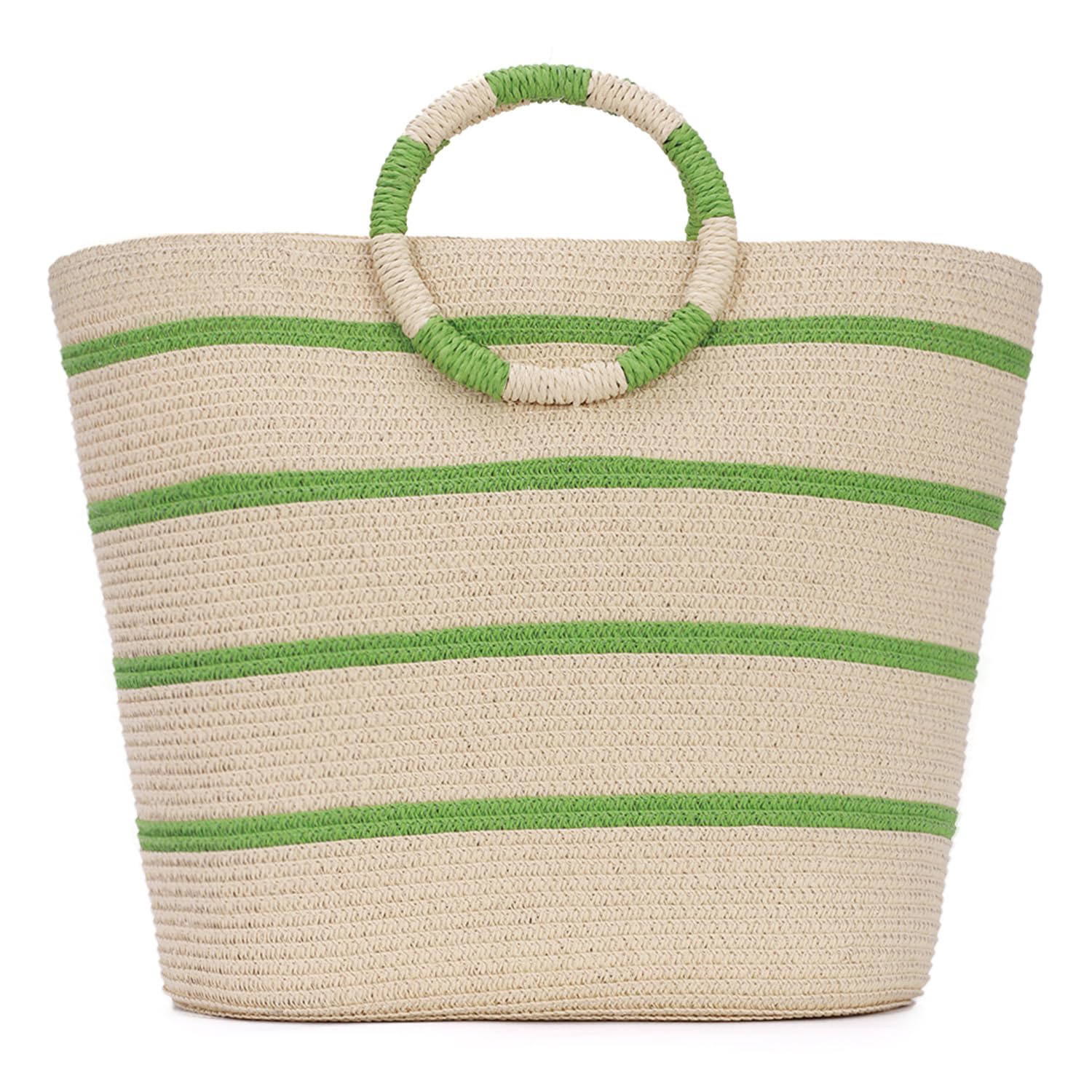 EVEOUT Strohtasche Damen Sommer Strandtasche Groß Boho Style Gestreifte Henkeltaschen Gewebte Strohkorb Tasche Strohstrandtasche