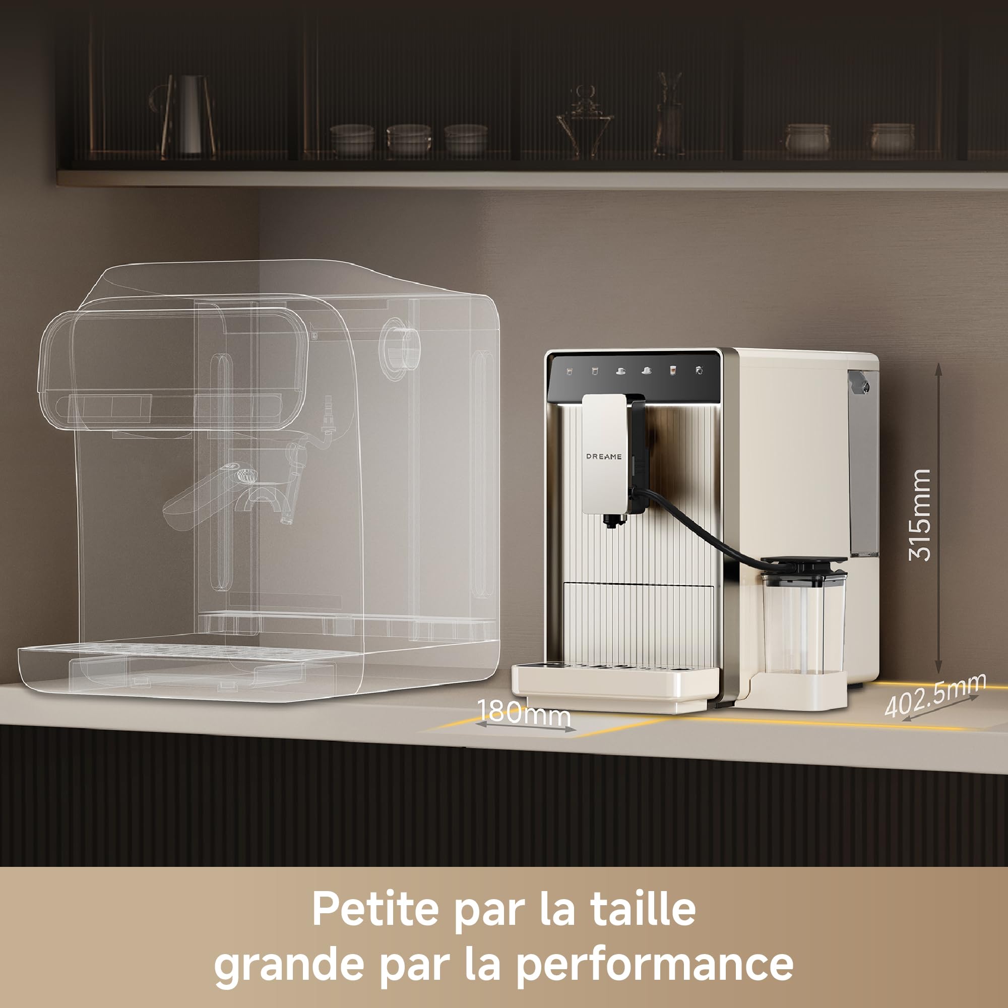 dreame Ecceluxe Slim, Machine à expresso automatique, Un format compact pour un goût digne d'un barista, Design ultra-fin de 18 cm, Écran tactile pour préparer cinq cafés classiques