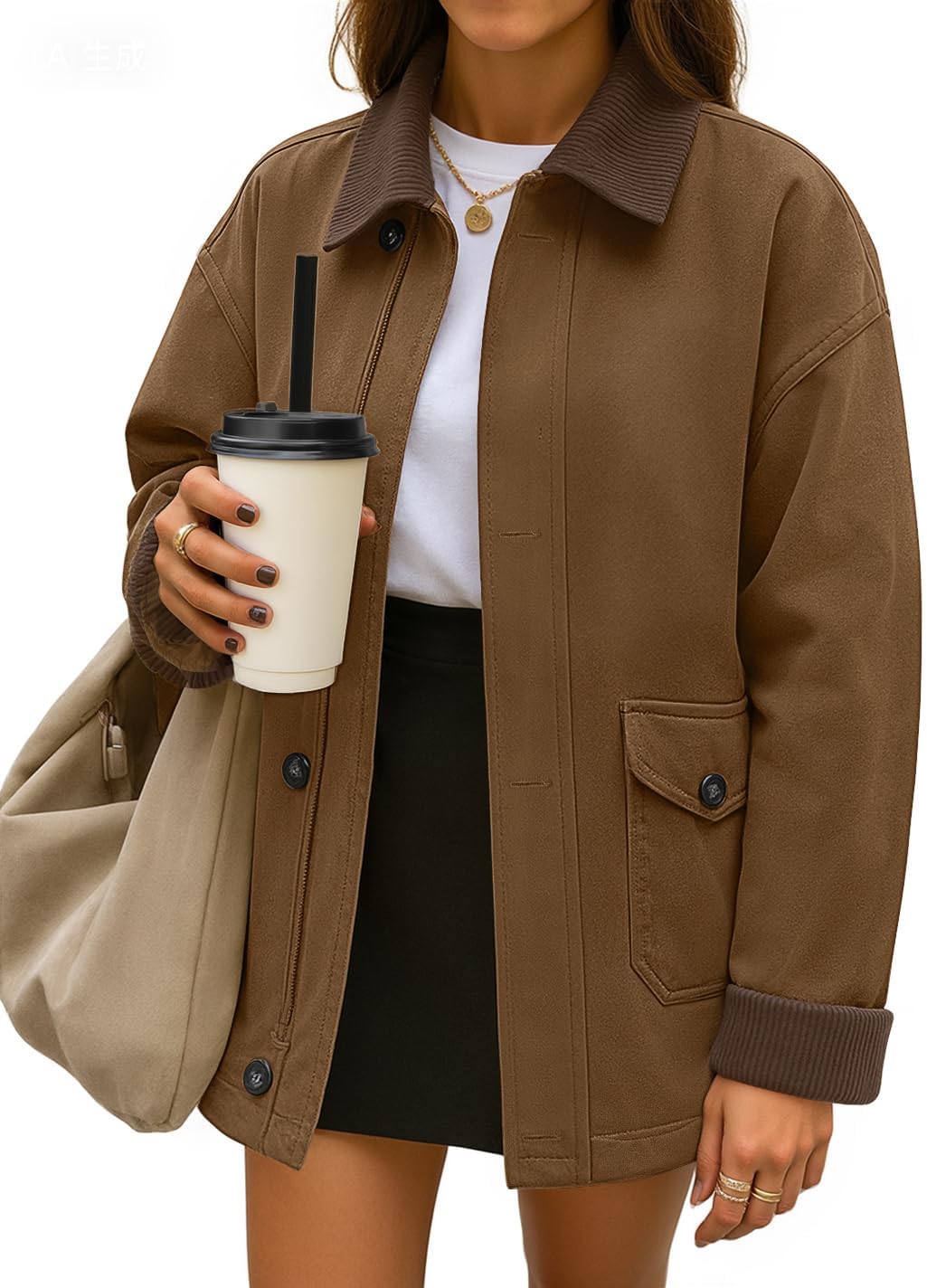 ZESICA Women's Trendy Casual Oversized Barn Jackets 2026 Spring fall Lightweight Contrast Collar Zip Up Cotton Cargo Coat