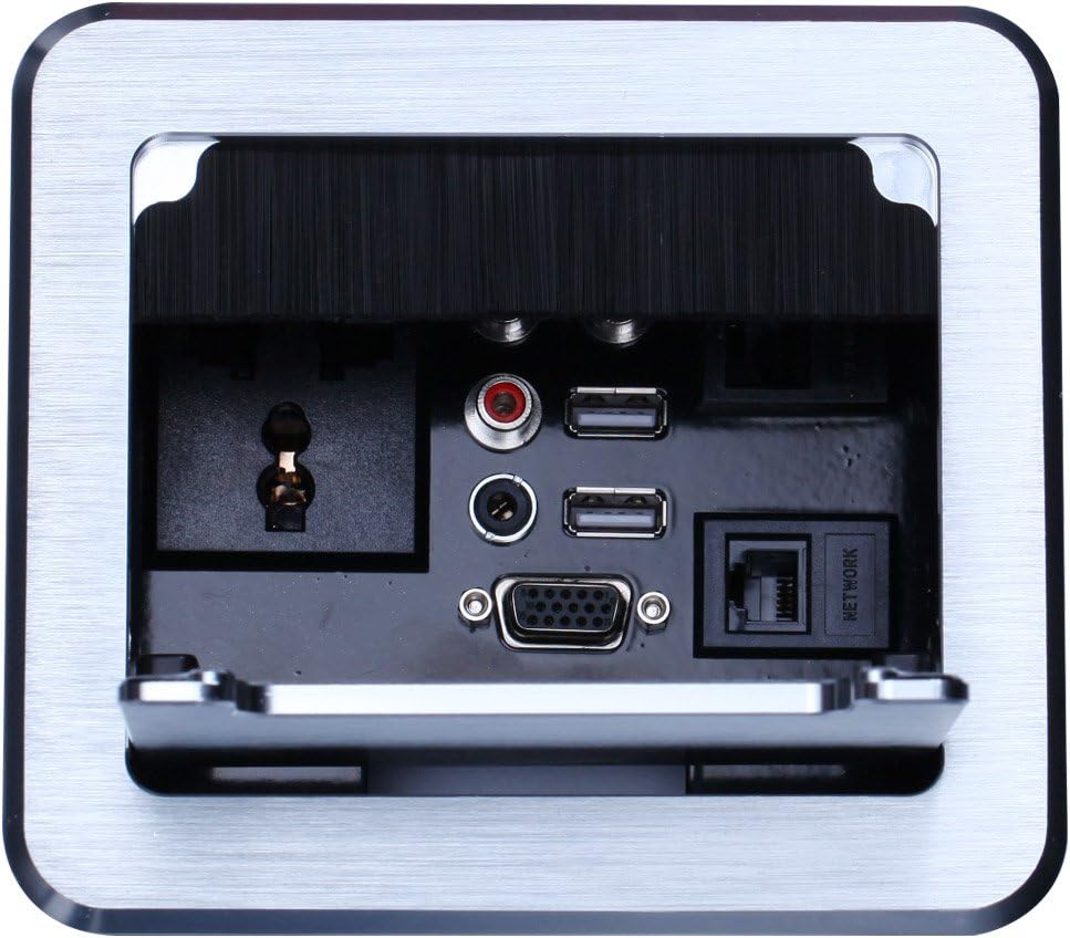 Hanging Table Socket Hidden Desktop Socket Multimedia Multimedia USB Charger 3.5mm Audio/Video + VGA + HDMI + USB2.0 + Ethernet Meeting/Office/Hotel Hall/Bar/Cafe